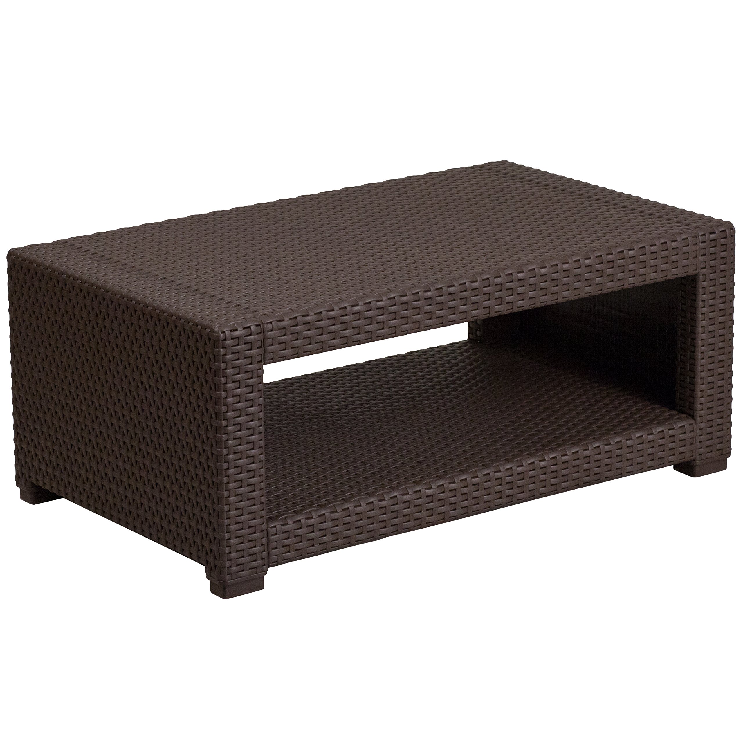 EMMA + OLIVER Chocolate Brown Faux Rattan Coffee Table - Modern Wicker Side Table for Living Room, Patio & Outdoor Decor