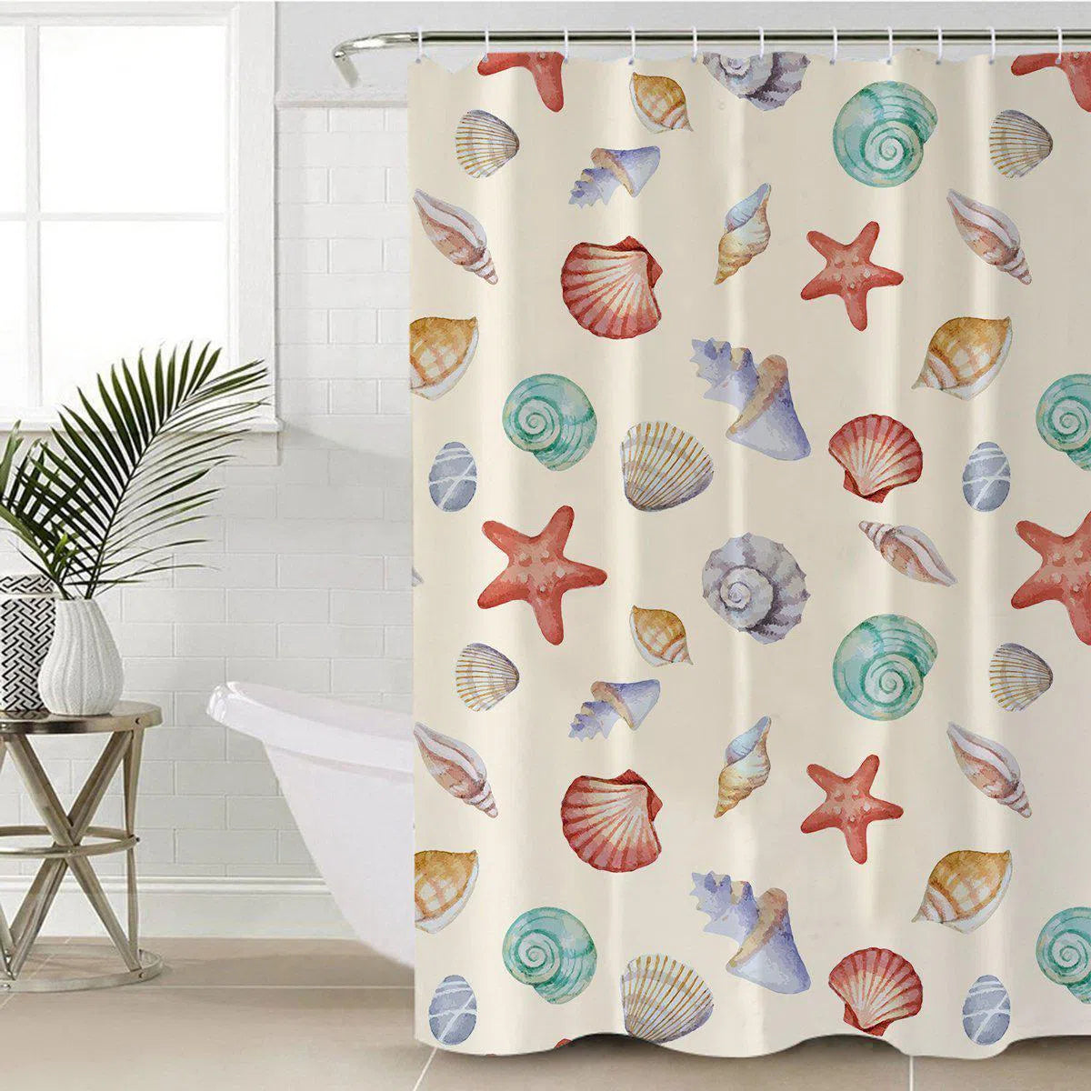 By The Seashore Beach Theme Waterproof Polyester Shower Curtain - Coastal Bathroom Decor for Nautical & Ocean Inspired Homes