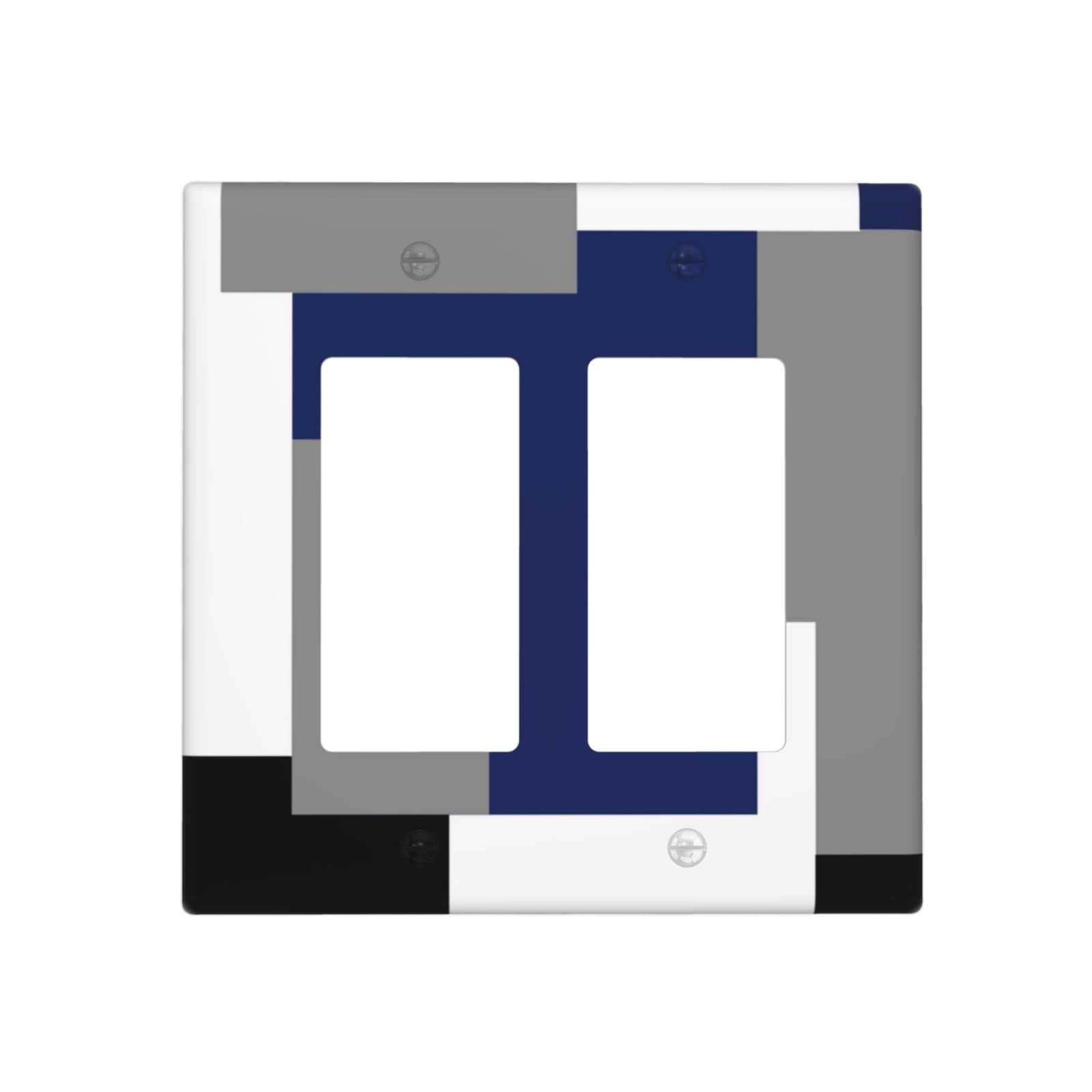 Abstract Blue Gray Double Rocker Light Switch Cover - Decorative 2 Gang Wall Plate - Funny Lightswitch Faceplate 4.5 x 4.5 Inch - Perfect for Living Room, Bedroom & Office Decor