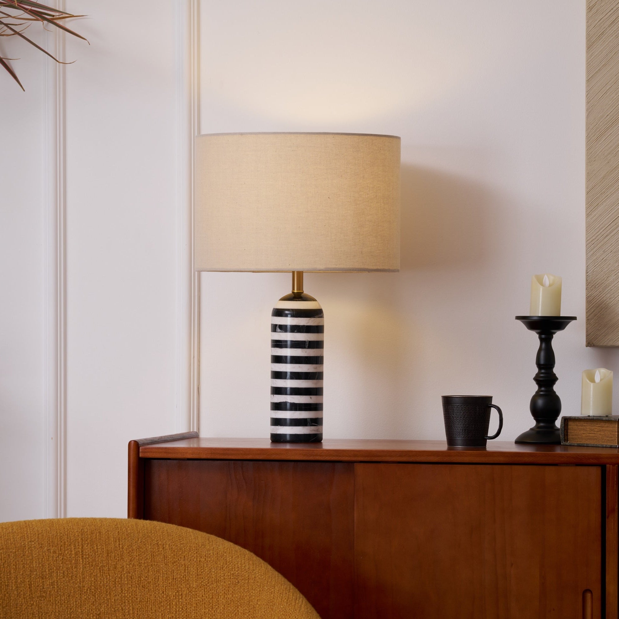 Elegant Tuxedo Marble Table Lamp - Modern Home & Office Decor Lighting for Bedroom, Living Room, Study - Dimmable LED Desk Lamp with USB Port