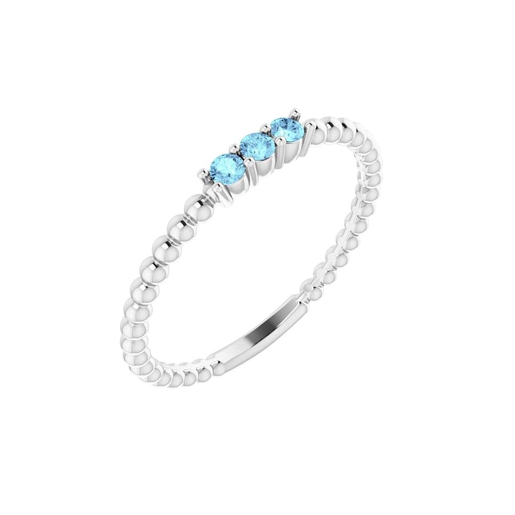 925 Sterling Silver Aquamarine Beaded Ring - Size 7 Dainty Jewelry Gift for Women, Bridesmaid, Birthday, Anniversary (Perfect for Everyday Wear & Special Occasions)