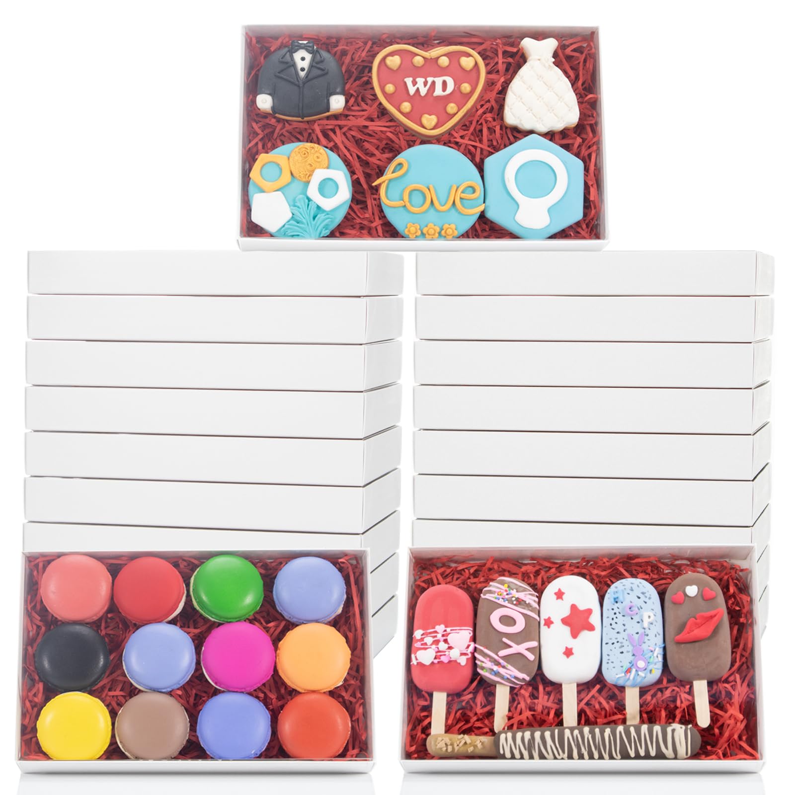 RomanticBaking 24 Pack Clear Cookie Boxes with Window for Bakery & Macarons - Christmas, Wedding, Valentine's Day Gifts