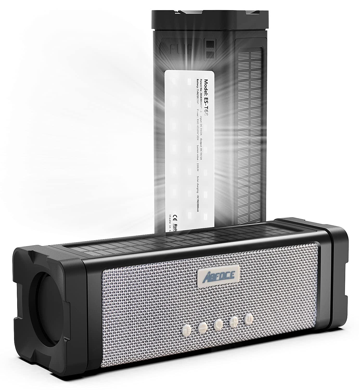 **20W Solar Bluetooth Speaker with 27 LED Lights - IPX7 Waterproof, 5000mAh Battery, Built-in Mic & TF Card Support - Portable Outdoor Shower, Camping, Beach, Pool & Home Use (Black)**
