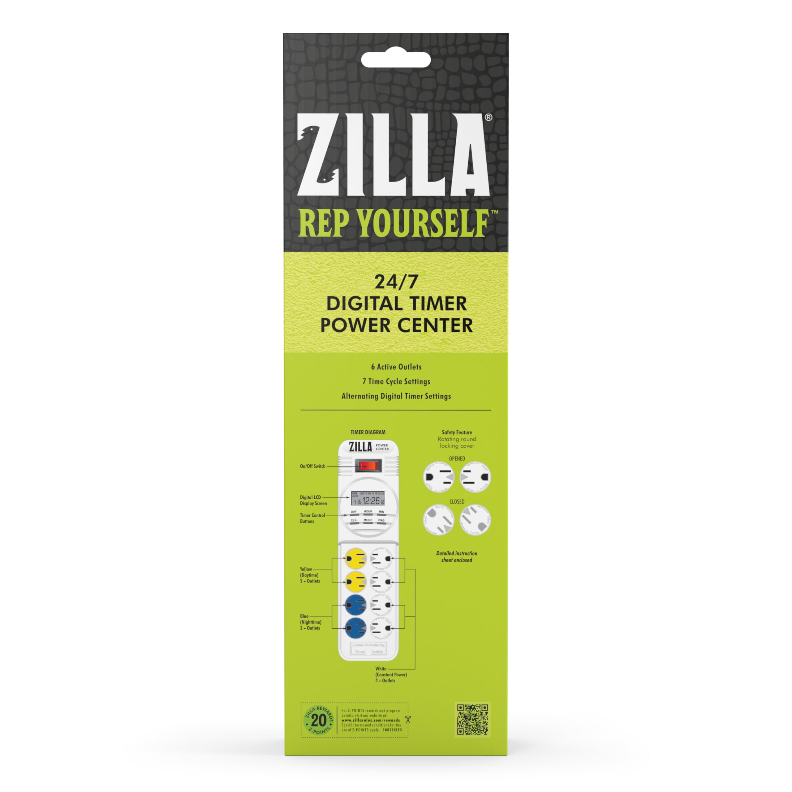 Zilla Reptile Habitat Lighting & Terrarium Heat Power Center with Digital Timer - Perfect for Bearded Dragons, Geckos & Snake Enclosures