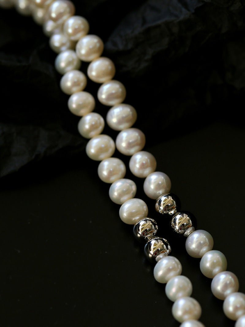 Elegant Freshwater Pearl & Silver Beads Long Necklace for Women - Perfect for Weddings, Parties & Special Occasions