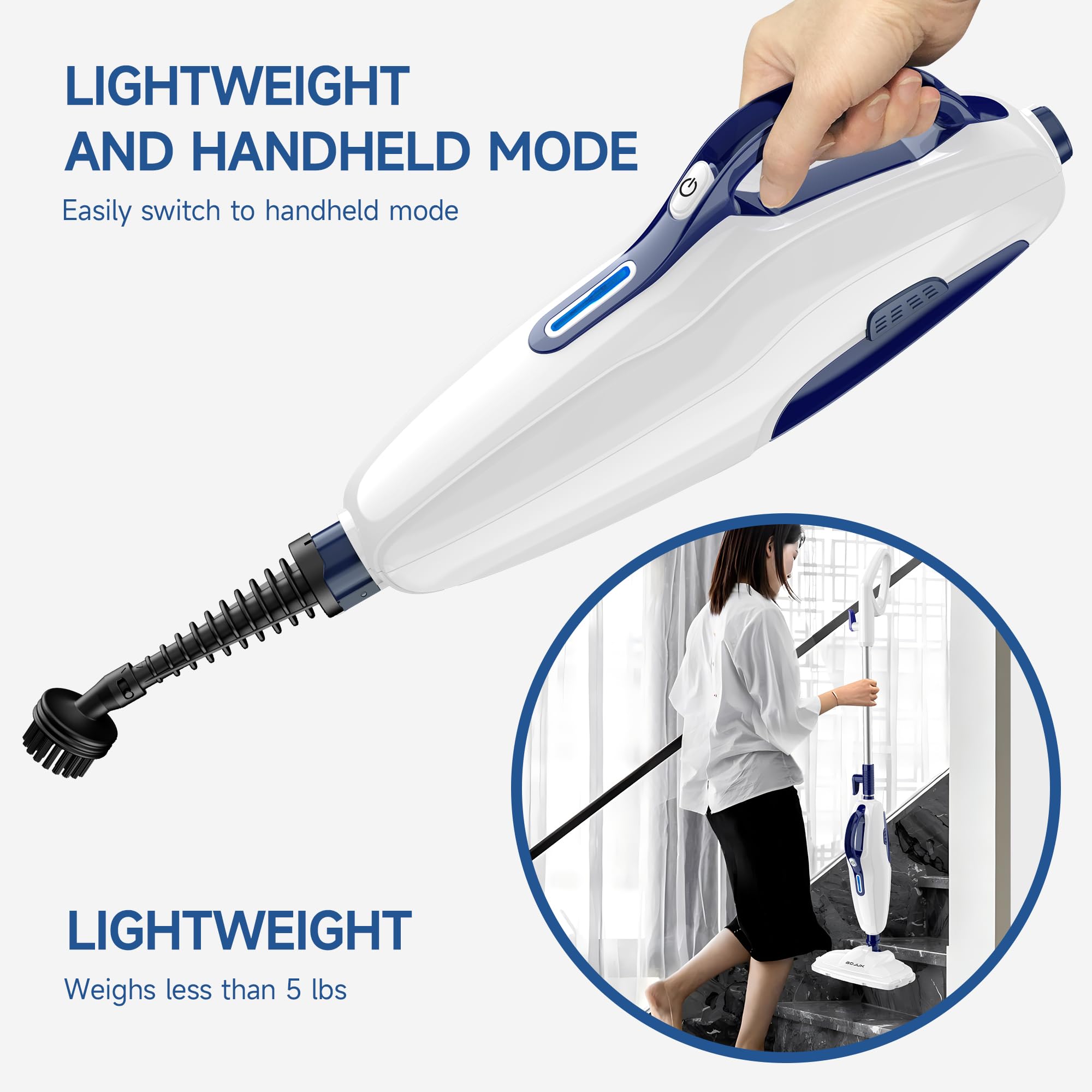 10-in-1 Steam Mop & Handheld Steamer Cleaner for Vinyl, Laminate, Carpet & Tile Floors - 13.5oz Detachable Tank, Pet-Friendly Whole House Cleaning - Perfect for Kitchen, Bathroom, Living Room & Pet Areas
