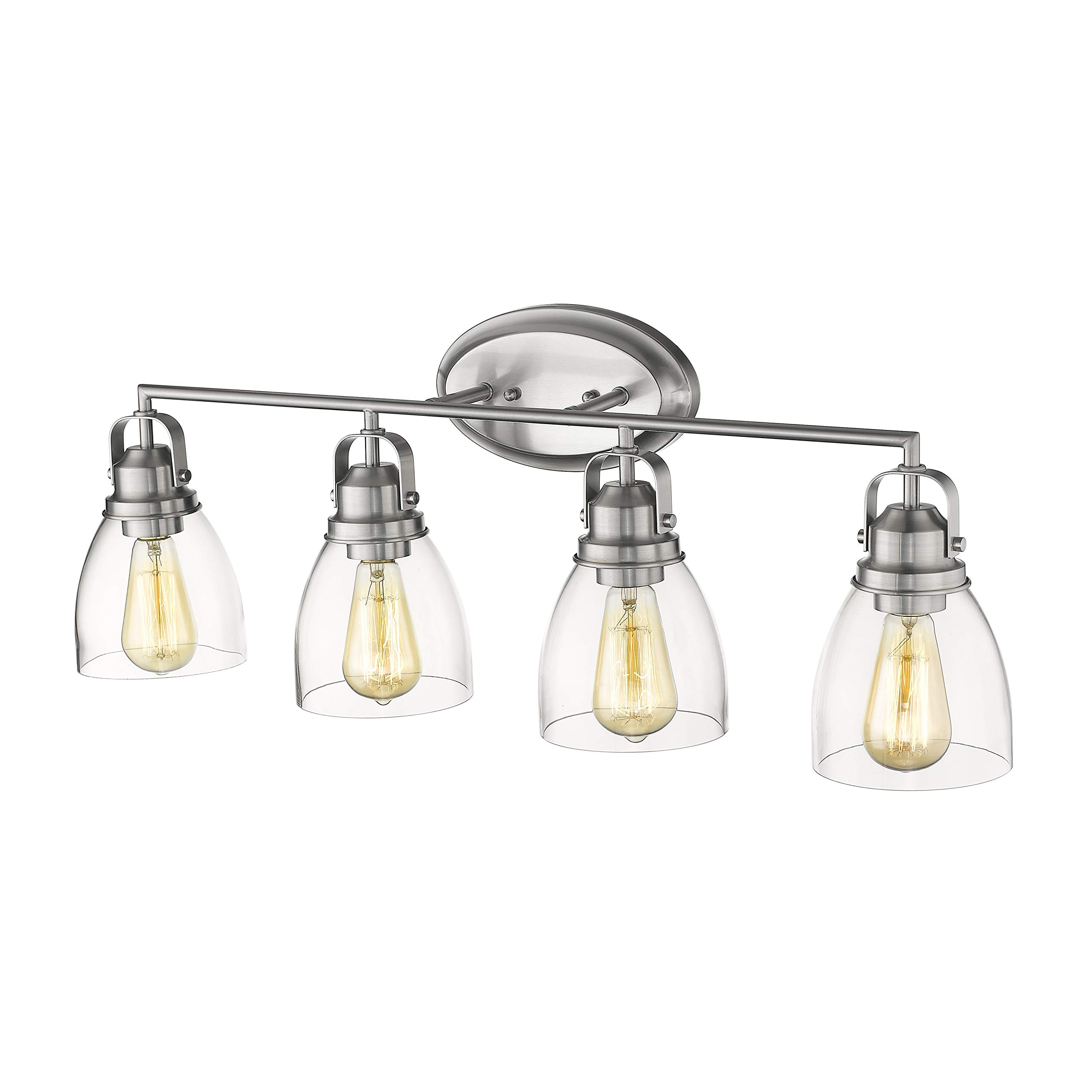 Brushed Nickel Bathroom Vanity Light - 4-Light Contemporary Fixture with Clear Glass Shade, 31