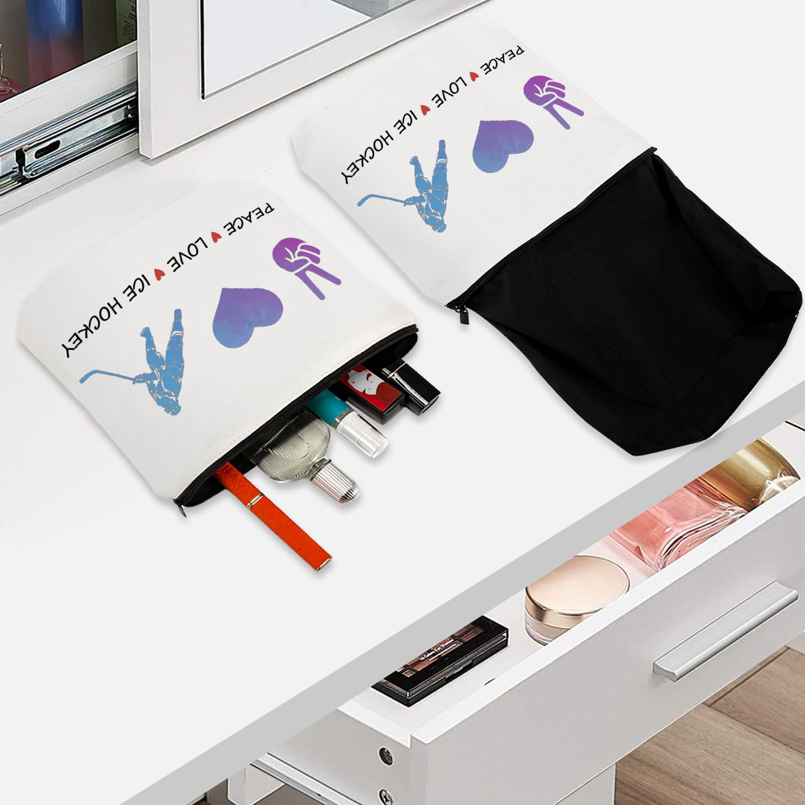 Stylish Canvas Cosmetic Bag - Inspirational Hockey Themed Makeup Pouch with Zipper, Perfect Travel Organizer for Ice Hockey Lovers | Funny & Unique Gift for Women (Birthday, Christmas) | Great for Sports Events, Gym & Daily Makeup Storage