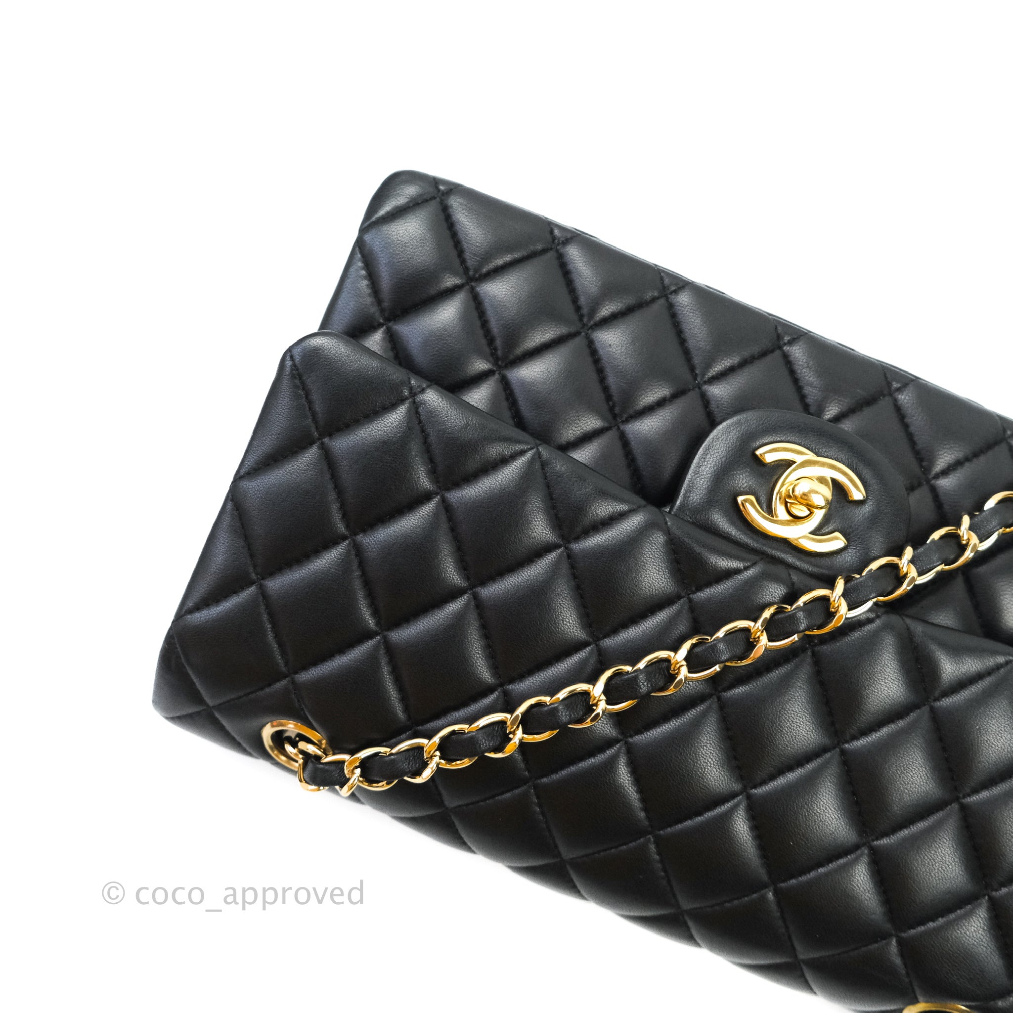 Chanel Classic Medium Double Flap Bag Black Lambskin Gold Hardware - Luxury Designer Handbag for Women, Perfect for Work, Evening Events & Special Occasions