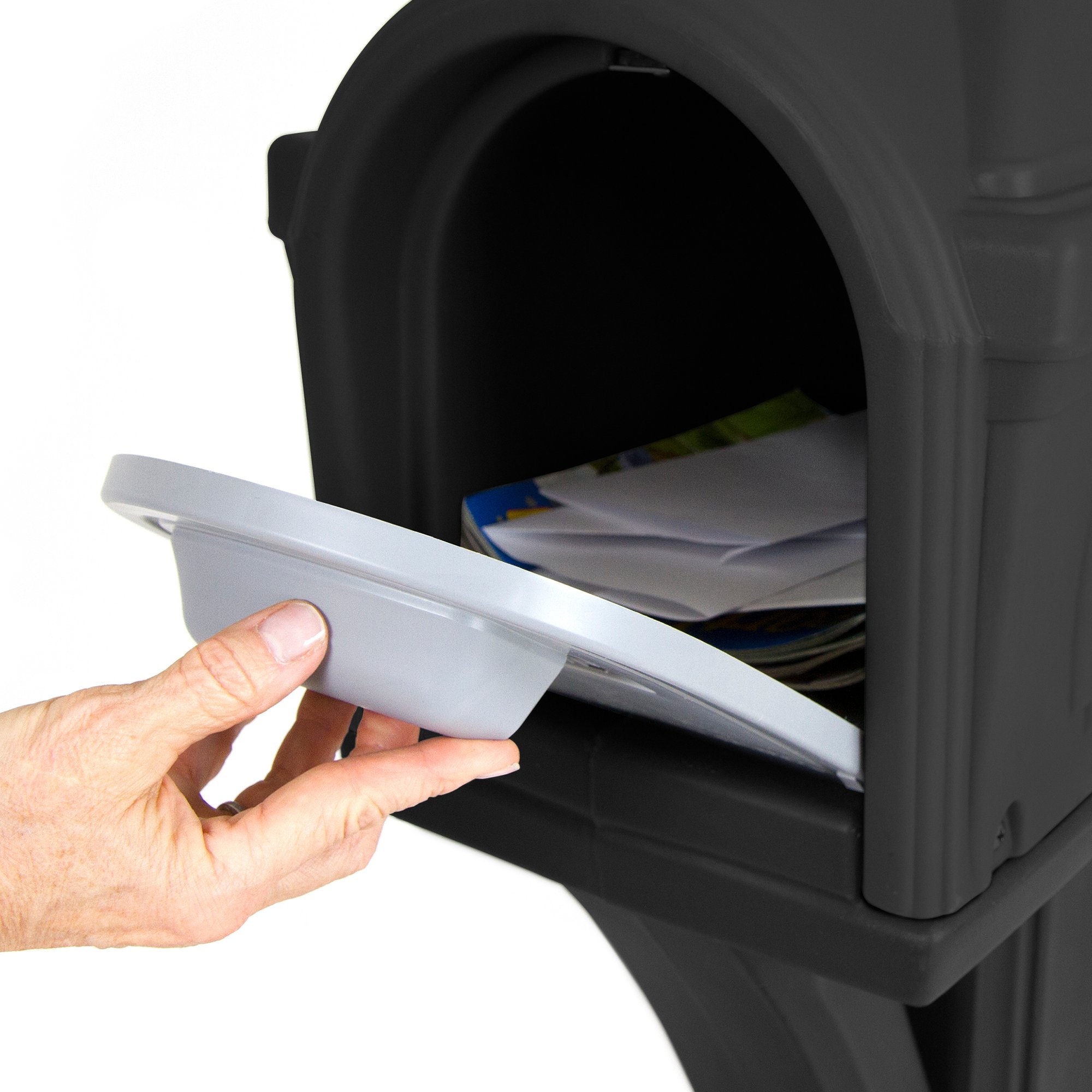 Simplay3 Classic Black Plastic Mailbox with Post Mount - Durable Residential Mailbox Kit with 2 Access Doors | Perfect for Home, Garden & Curb Appeal Enhancement