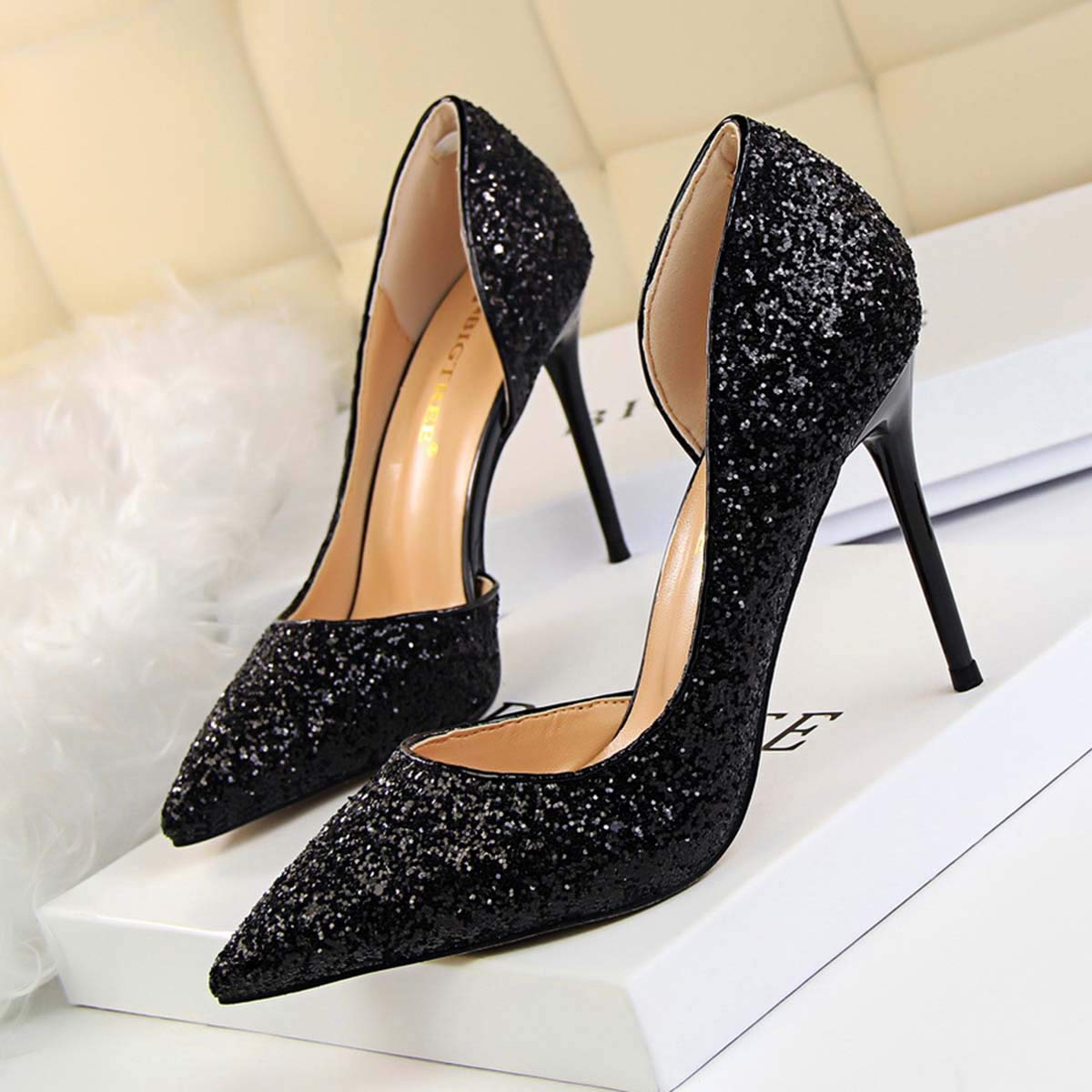 JOEupin Women's Stiletto High Heel Pumps - Sexy Pointed Toe Dress Shoes for Weddings, Parties & Office Wear - Comfortable Semi-Open Toe Women's Heels