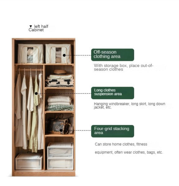 Solid Oak Wood Sliding Door Wardrobe Closet - Modern & Durable Storage for Bedroom, Living Room, or Walk-In Closet Organization