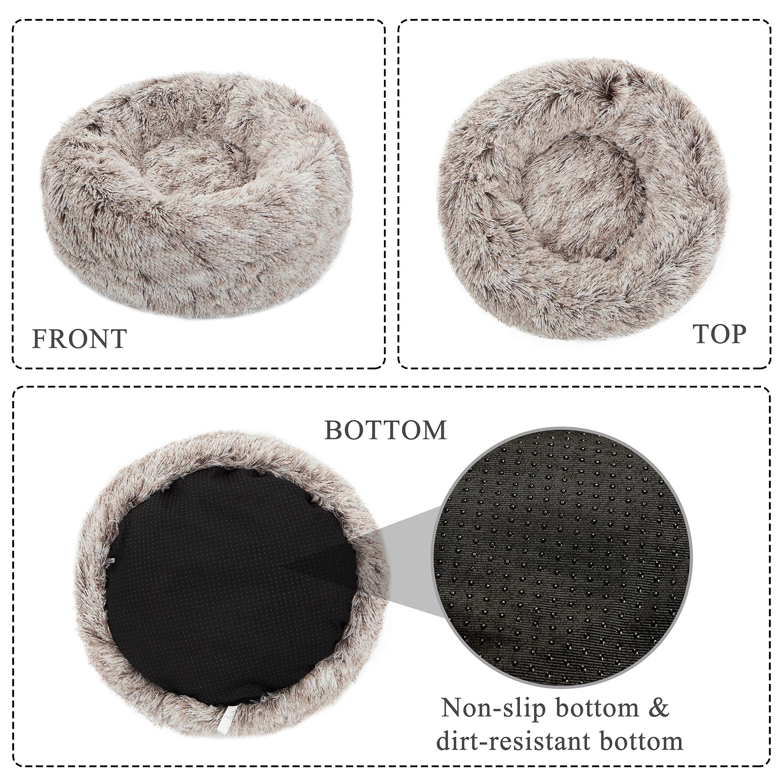 Calming Donut Dog Bed Large - Plush Round Anti-Anxiety Pet Bed for Dogs & Cats, Soft Faux Fur Marshmallow Cuddler Cushion (28 Inches, Brown) - Perfect for Anxious Pets, Crate Training & Cozy Napping Spots