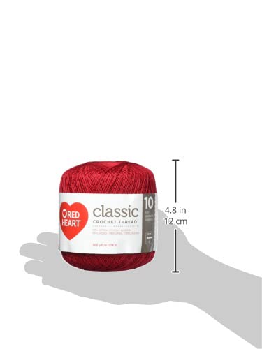 RED HEART Classic Crochet Thread - 900 Feet, Size 10, Victory Red | Perfect for Crochet Projects, DIY Crafts, and Handmade Gifts