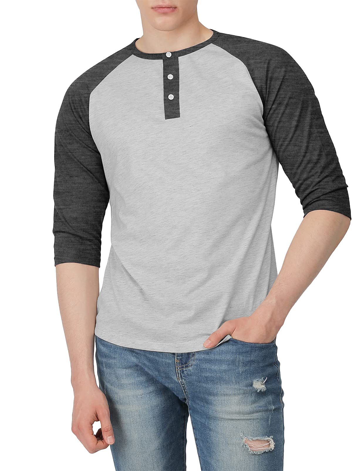 Men's Casual Slim Fit Henley T-Shirt - Raglan Long & 3/4 Sleeve Baseball Jersey Shirt for Everyday Wear, Gym & Outdoor Activities