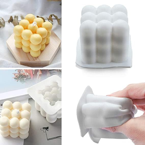 Premium Silicone Candle Molds Set of 4 - 2 Cavity Small & Large Bubble Cube Molds for DIY Candle Making, Baking, Chocolate, Soap & Resin Crafts - Perfect for Home Decor, Wedding Favors, Spa Gifts & Relaxation Therapy
