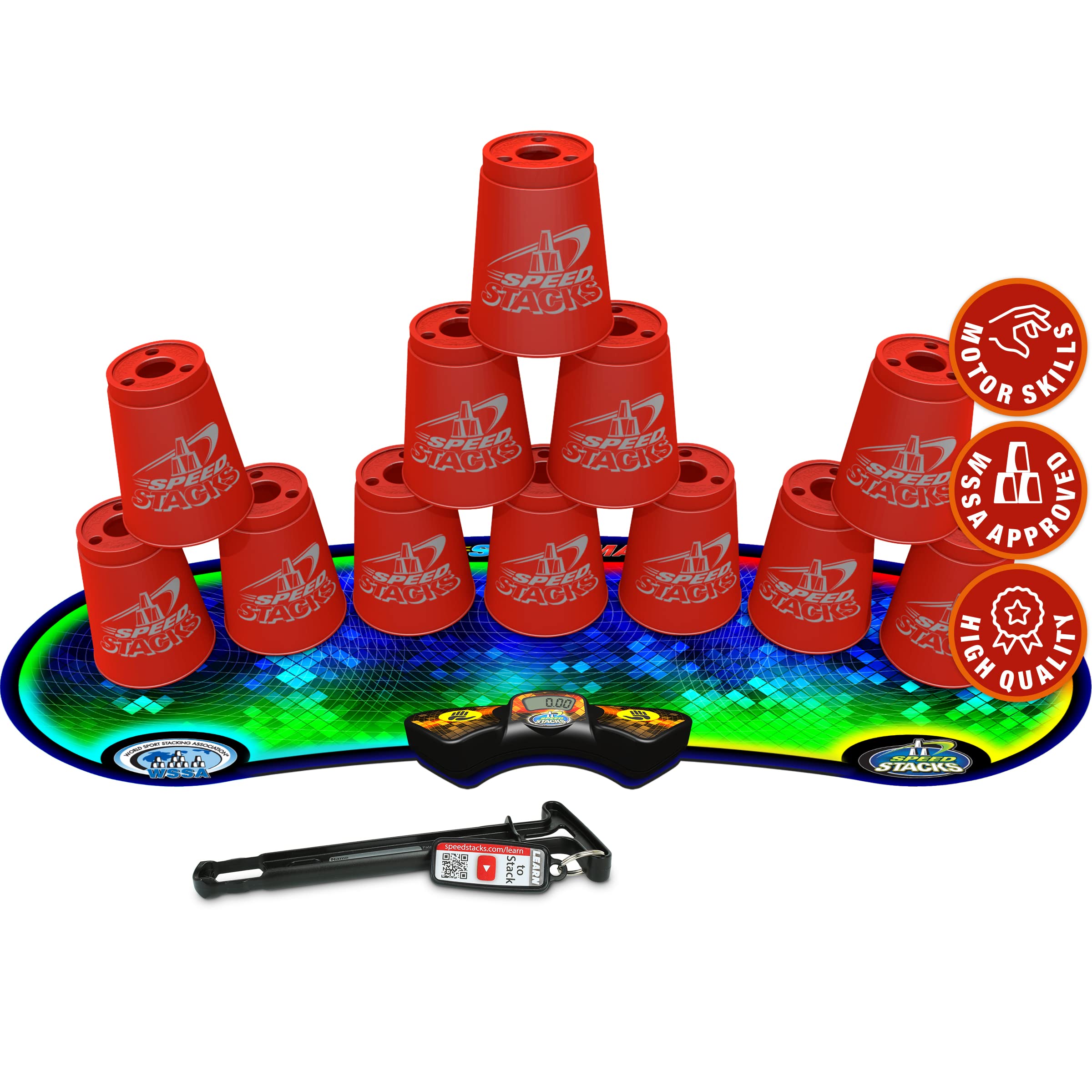 Speed Stacks Sport Stacking Cups Set - 12 Red Competition Cups with Holding Stem, GX Timer & Mat | WSSA Approved for Tournaments | Perfect for Kids & Adults Speed Stacking Practice, School PE Classes & Family Game Night