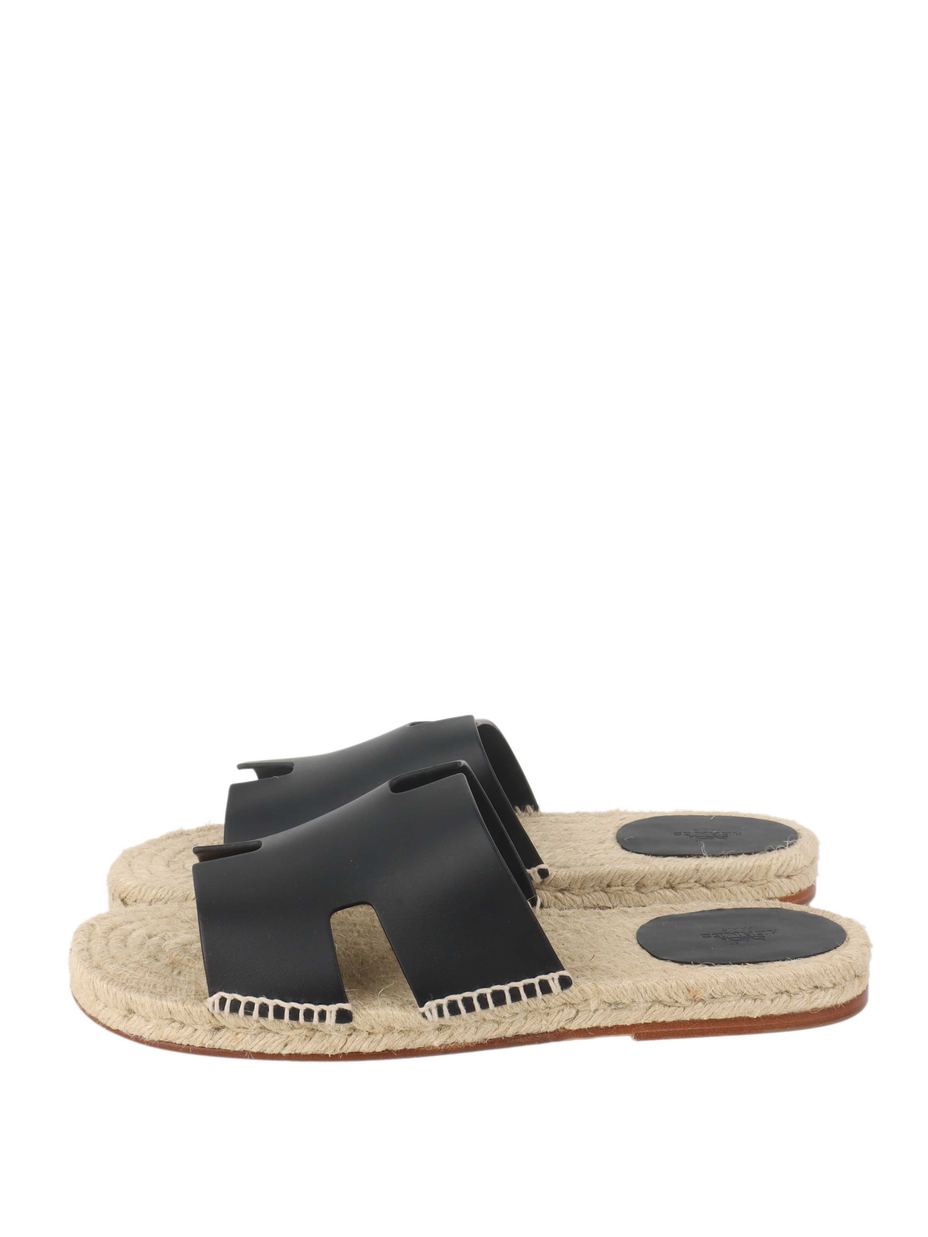 Hermes Black Antigua Espadrilles - Women's Luxury Leather Sandals for Summer | Perfect for Beach Vacations & Casual Outings