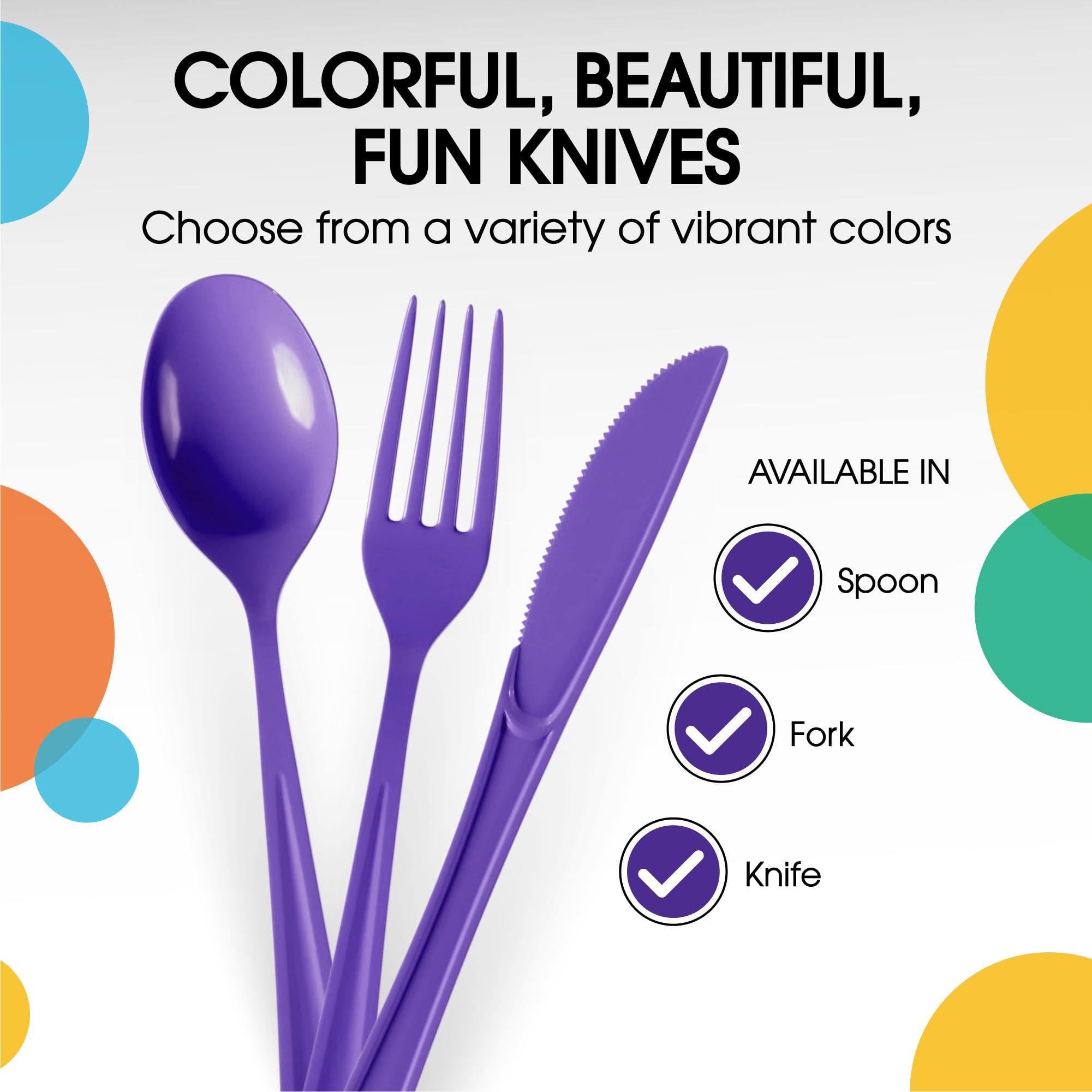 50-Pack Heavy Duty Disposable Purple Plastic Knives - Elegant Flatware for Parties, Picnics, BBQs & Events - Durable Cutlery Set for Catering, Home Use & Outdoor Dining