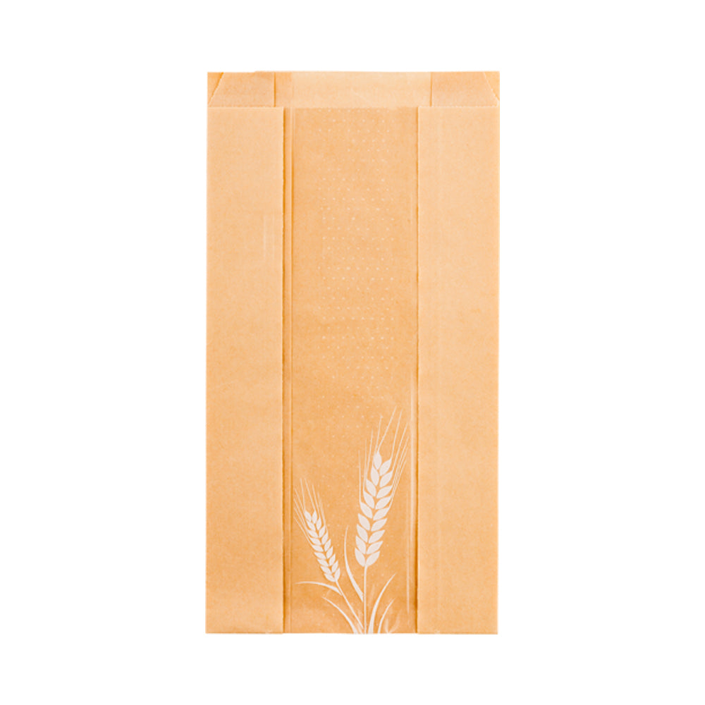 Eco-Friendly Brown Paper Bread Bags - Micro Perforated, Greaseproof, Wheat Pattern (5.75