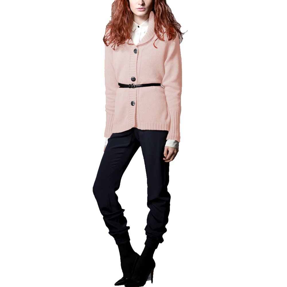 Parisbonbon Women's 100% Cashmere Shawl Collar Cardigan Sweater - Soft & Warm Doll Pink XS - Perfect for Office, Date Night & Fall Layering