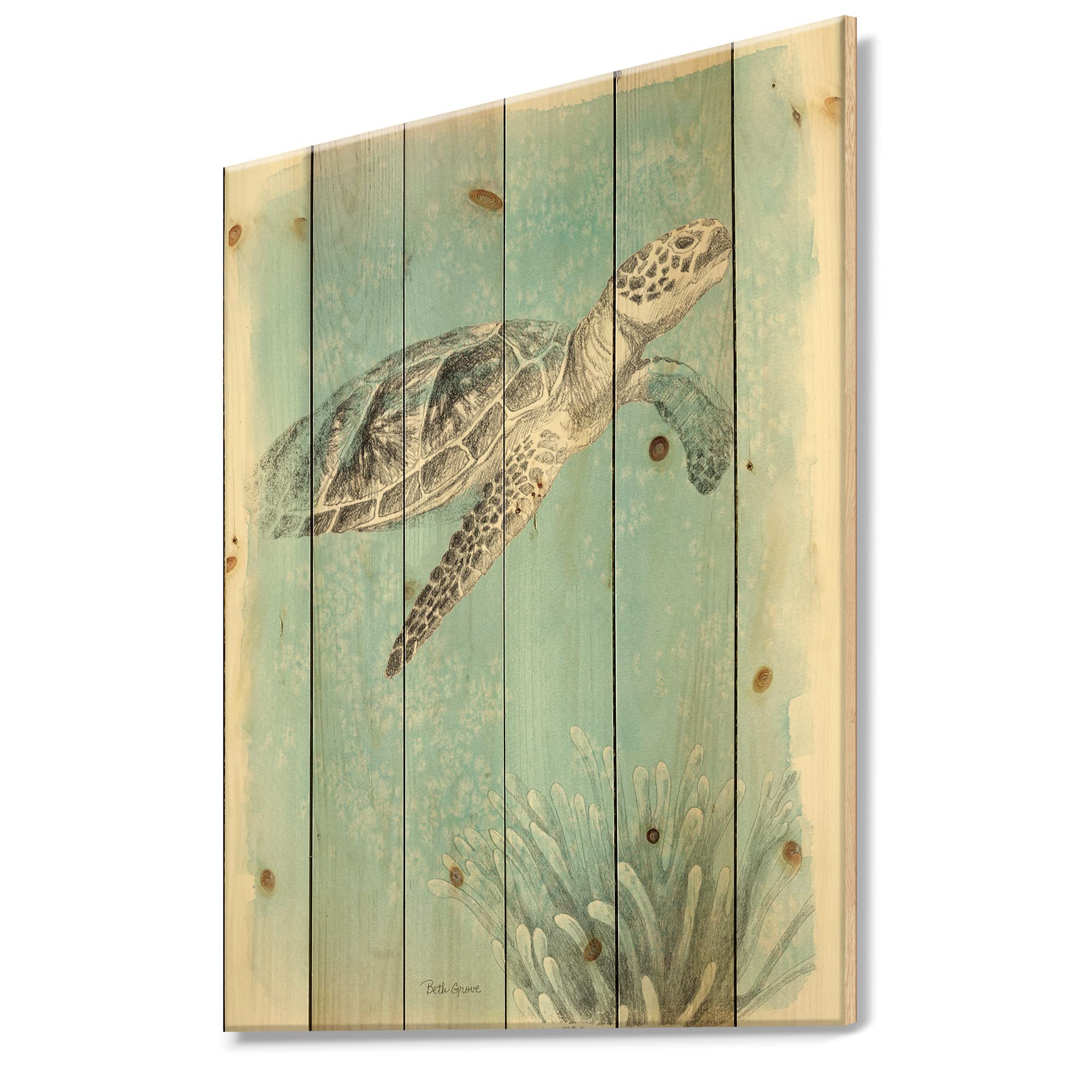 Coastal Turtle Wood Wall Art - Nautical Decor for Beach House