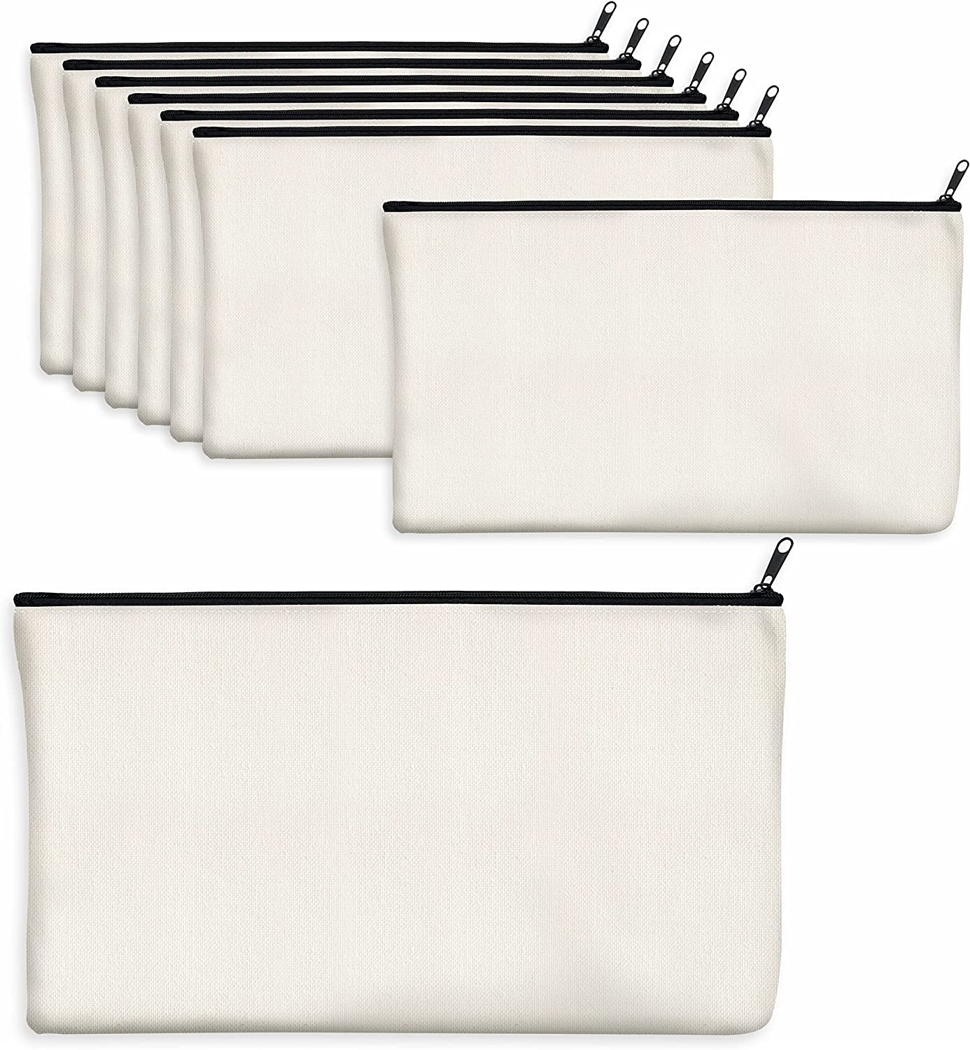 DIY Blank Canvas Pencil Pouch - 8.3 x 5 Inch Zippered Makeup Bag for Cosmetics, Toiletries & Stationery - Multifunctional Craft Pouch for School, Travel & Organizing Art Supplies