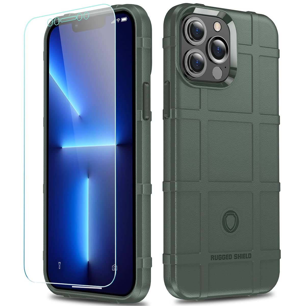 Rugged Shield 8ft Drop Proof TPU Thick Armor Tactical Protective Case for iPhone 13 Pro Max (6.7 Inch) - Boreal Forest | Heavy Duty Shockproof Cover for Outdoor, Work & Adventure