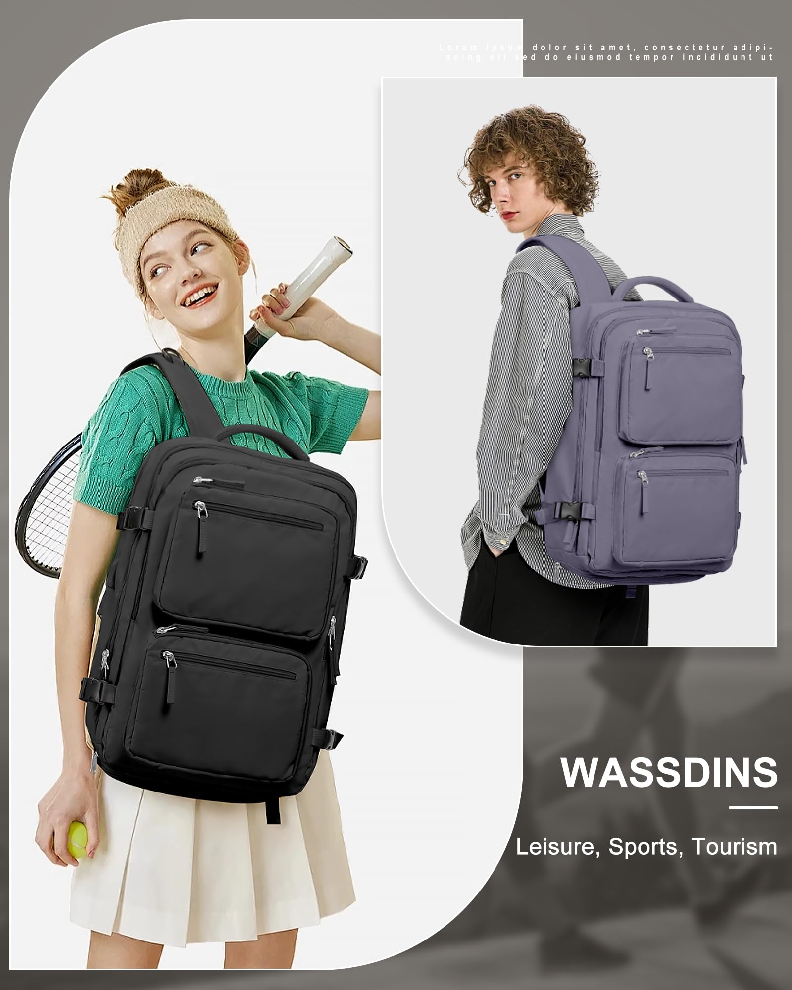 Large Travel Backpack for Men & Women - Flight Approved Carry-On Backpack with Waterproof Design - Perfect for Air Travel, Hiking, Commuting & TikTok Adventures