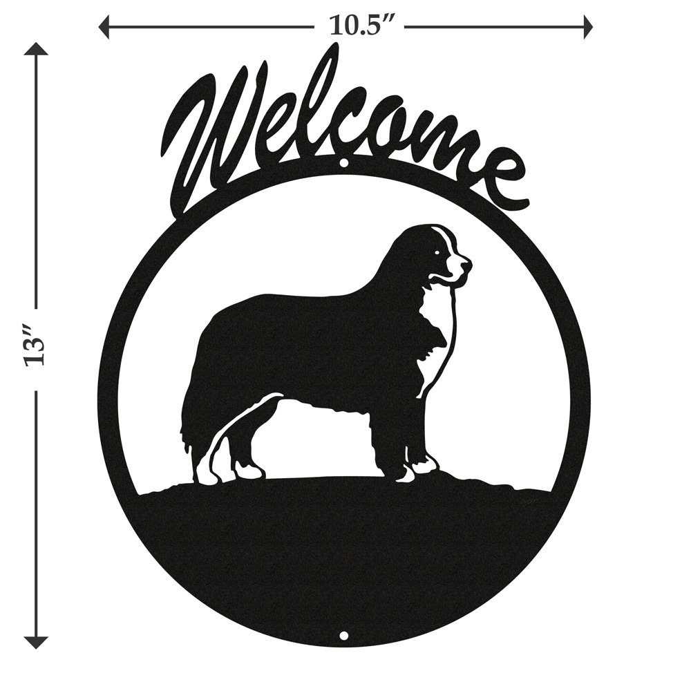 SWEN Bernese Mountain Dog Metal Welcome Sign - Rustic Farmhouse Decor for Front Door, Porch, or Garden - Perfect for Dog Lovers & Pet Owners