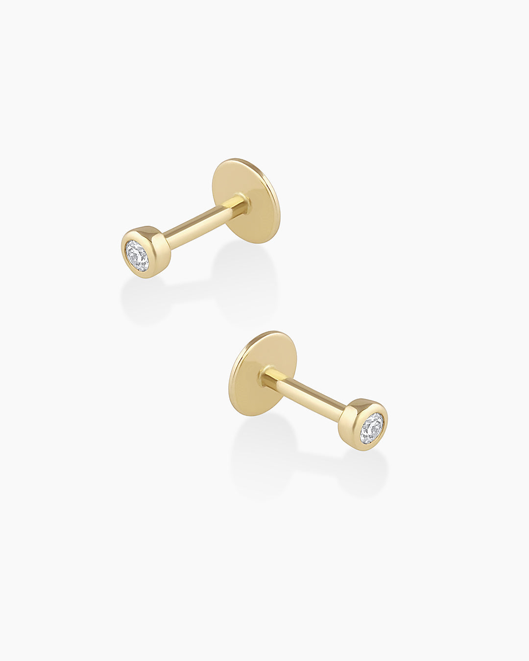 Classic Diamond Flat Back Stud Earrings for Women - 14K Gold Plated Hypoallergenic Cubic Zirconia Studs - Perfect for Daily Wear, Parties & Gifts