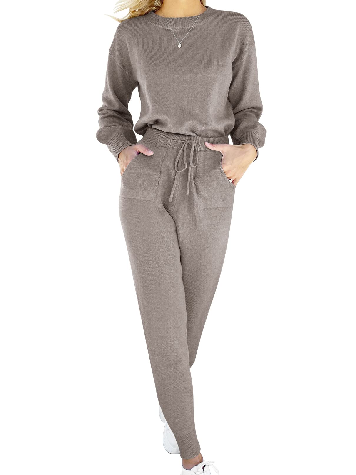 ANRABESS Women's 2-Piece Sweater Set - Long Sleeve Pullover & Drawstring Pants Lounge Outfit | Cozy Winter Loungewear for Home, Travel & Casual Wear