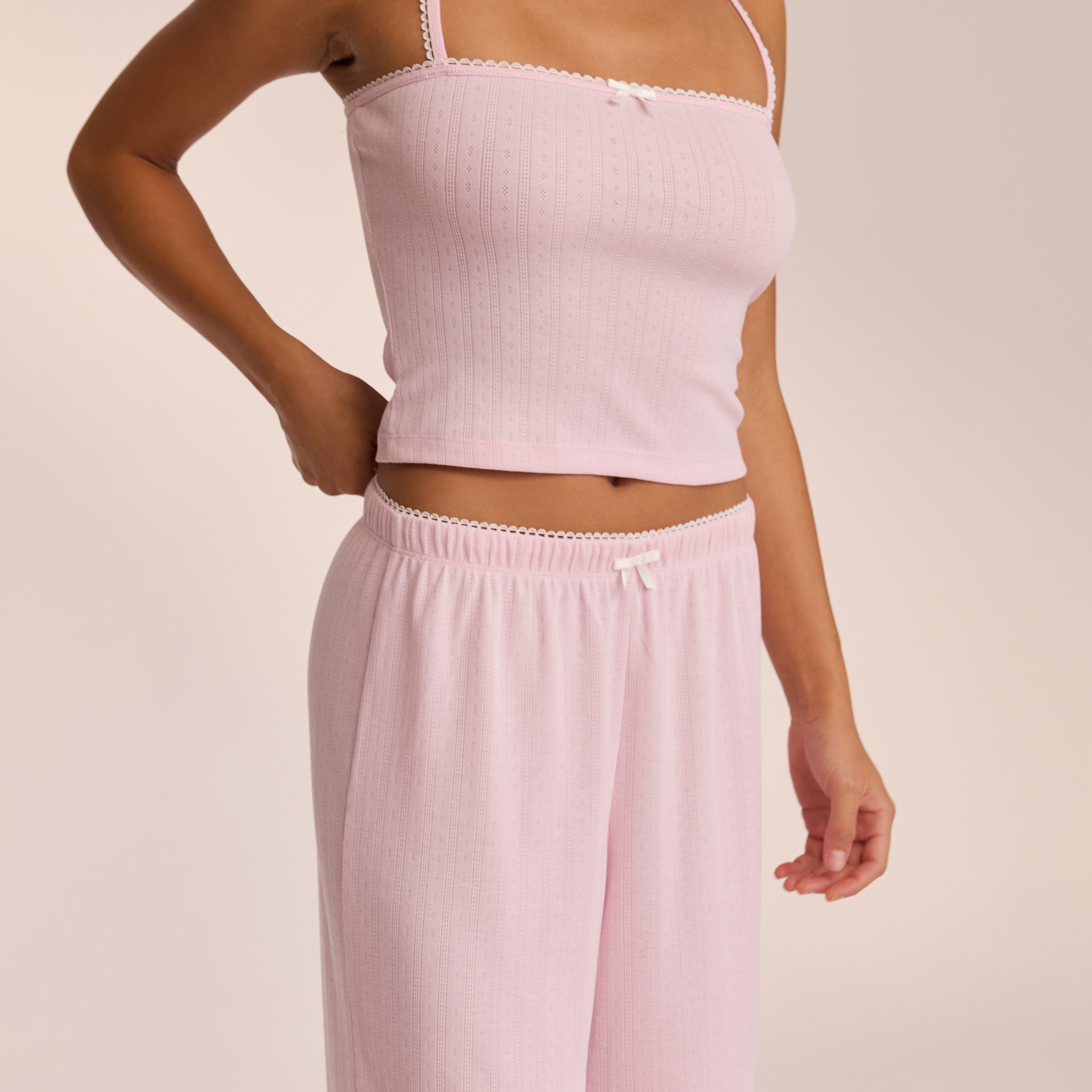 Women's Pointelle Knit Pajama Pants - Soft & Comfortable Sleepwear in Pink | Perfect for Lounging, Sleeping & Relaxing at Home