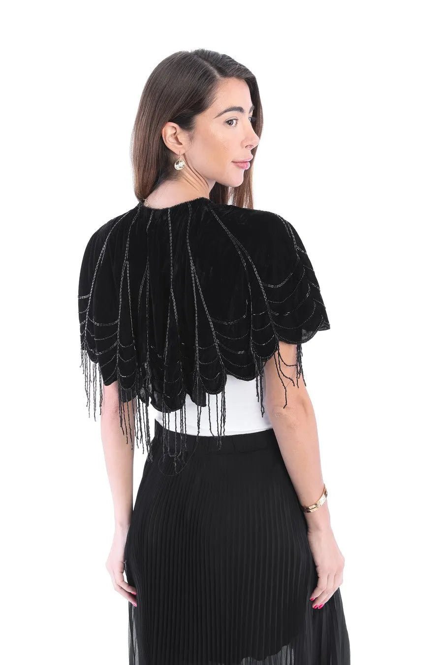 Elegant Scallop Embellished Velvet Capelet Shawl for Women - Perfect for Weddings, Evening Parties & Special Occasions