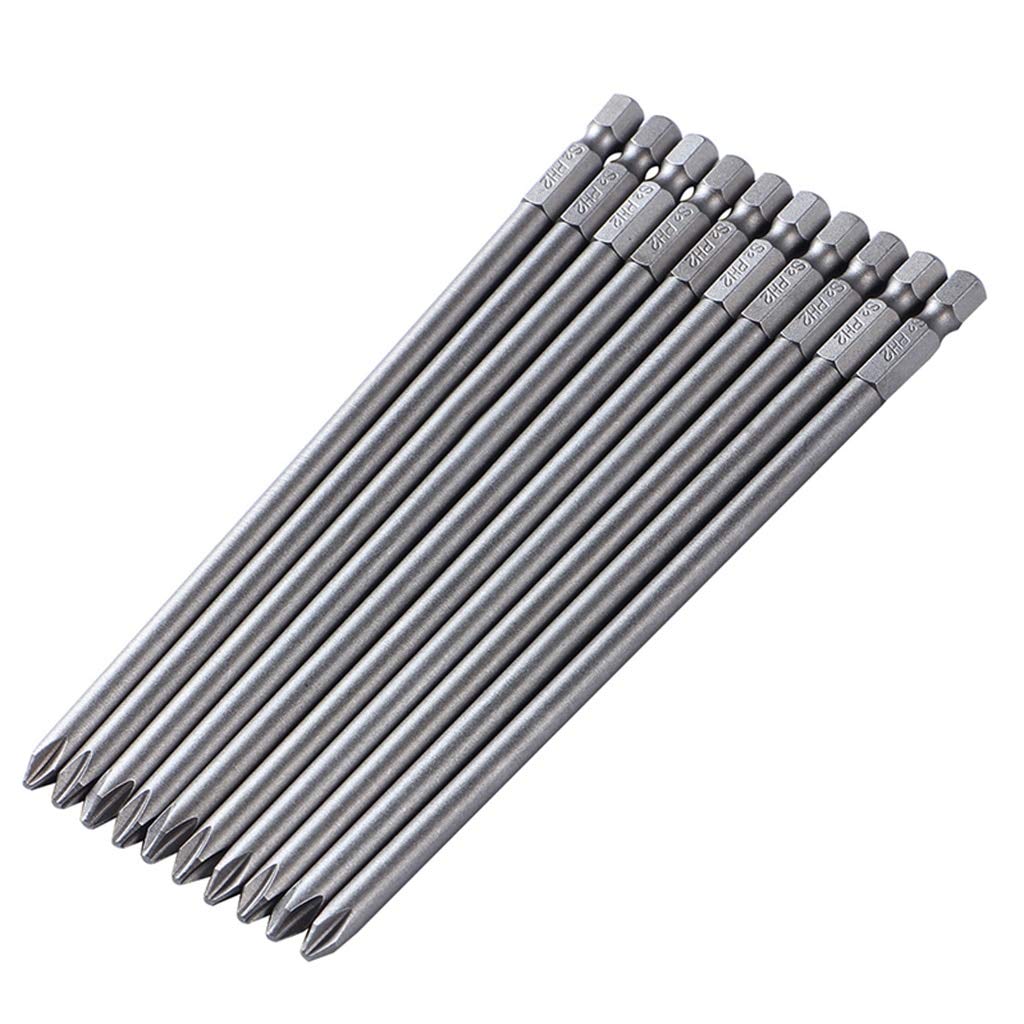 10PCS 1/4'' 150mm S2 Steel Magnetic Screwdriver Bits Set - PH2 Cross Head Replacement Bits for Electric Screwdrivers - Perfect for DIY, Home Repair & Professional Tool Kits