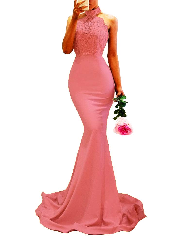 Elegant Women's Satin Lace Backless Evening Dress - Mermaid Formal Gown for Prom, Wedding & Black Tie Events