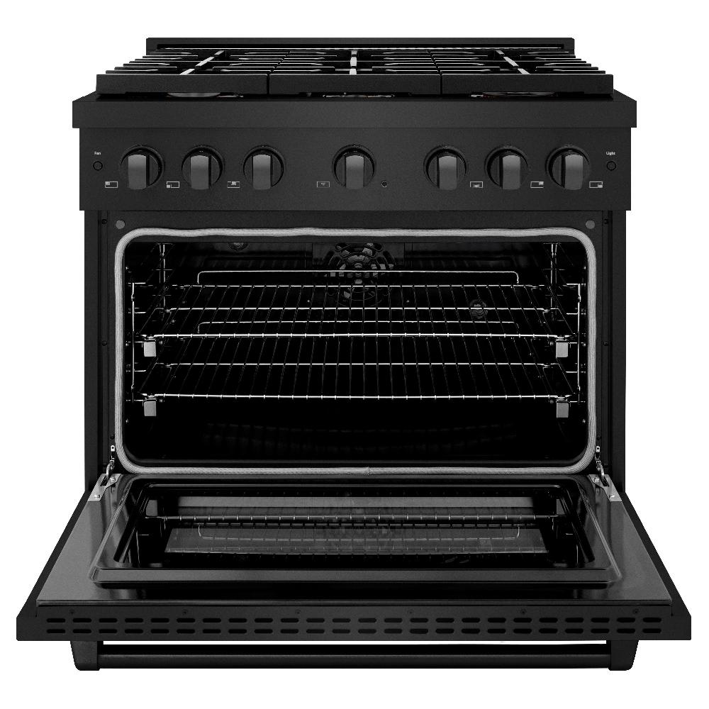 ZLINE 36 Inch 5.2 Cu. Ft. Black Stainless Steel Dual Fuel Range - Gas Cooktop & Electric Convection Oven with 6 Brass Burners (Model SDRB BR 36) | Perfect for Modern Kitchens, Professional Chefs & Home Cooking Enthusiasts