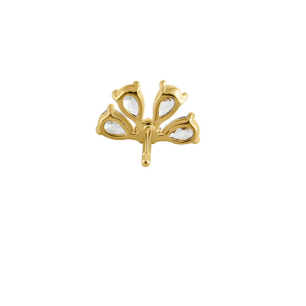 14K Solid Yellow Gold Half Flower Petal CZ Stud Earrings for Women - Elegant Cubic Zirconia Floral Jewelry Gift for Birthday, Anniversary & Special Occasions