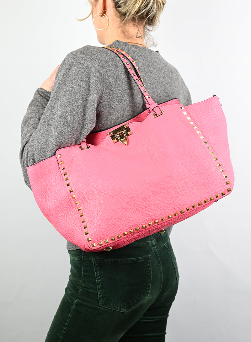 Valentino Rockstud Leather Tote Bag in Pink - Stylish Designer Handbag for Women, Perfect for Work, Travel & Everyday Use