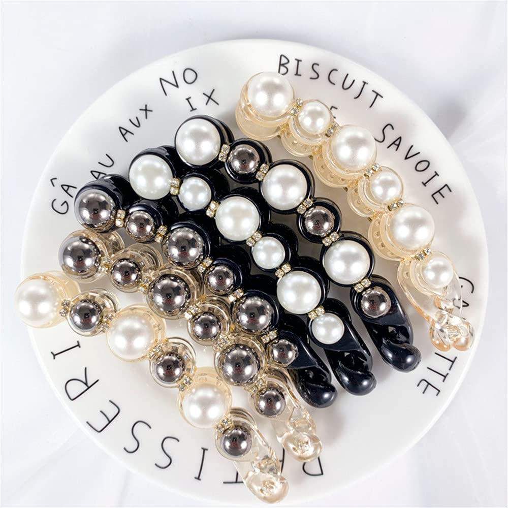 Elegant Pearl Rhinestone Banana Hair Clips for Women - 6 Pcs Set, Ponytail Hairpins, Barrettes & Headwear Accessories - Perfect for Weddings, Parties & Everyday Styling