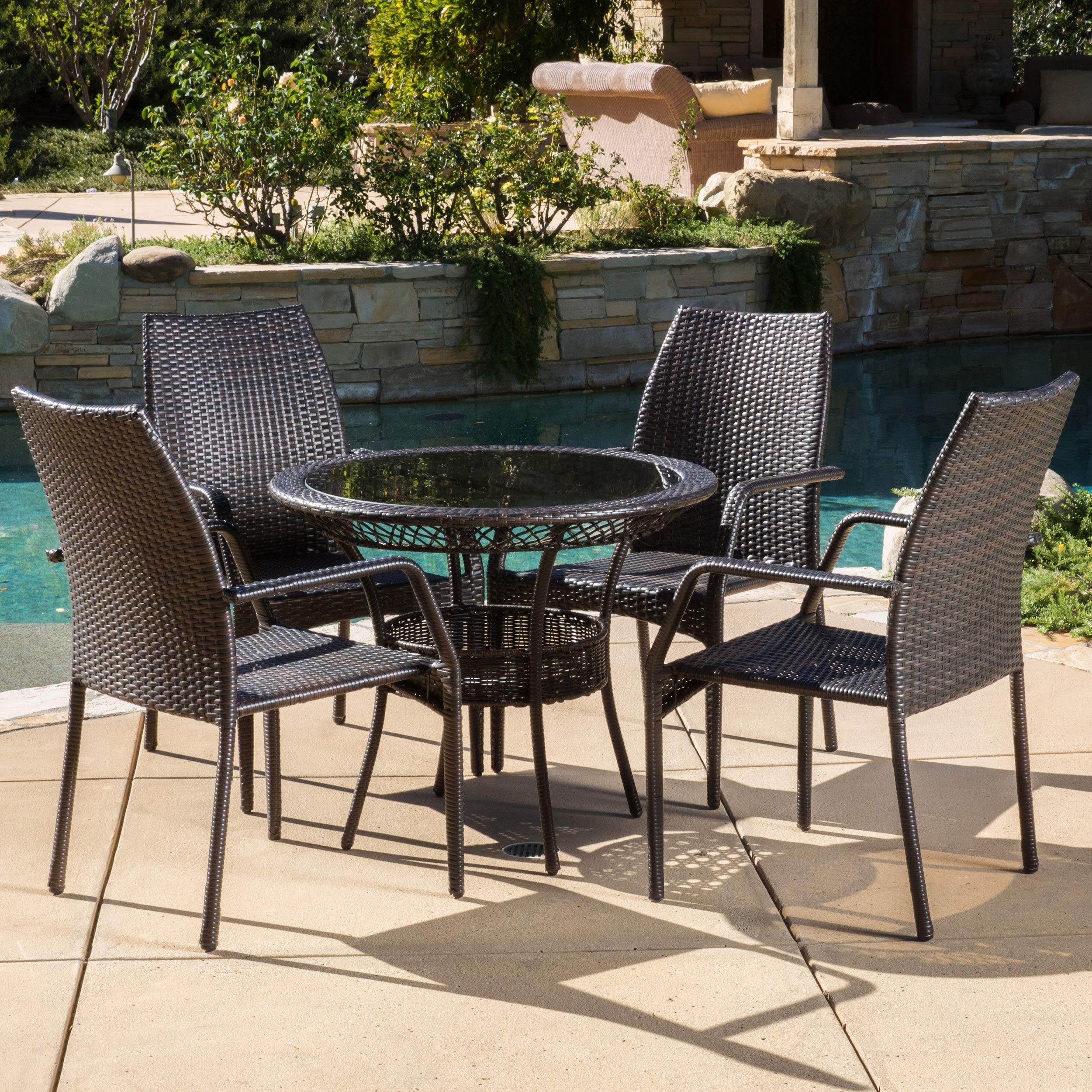Christopher Knight Home Lisbon 5-Piece Dining Set - Brown Wood Table & Chairs for Kitchen, Dining Room, Patio | Rustic Farmhouse Style Furniture for Indoor & Outdoor Use