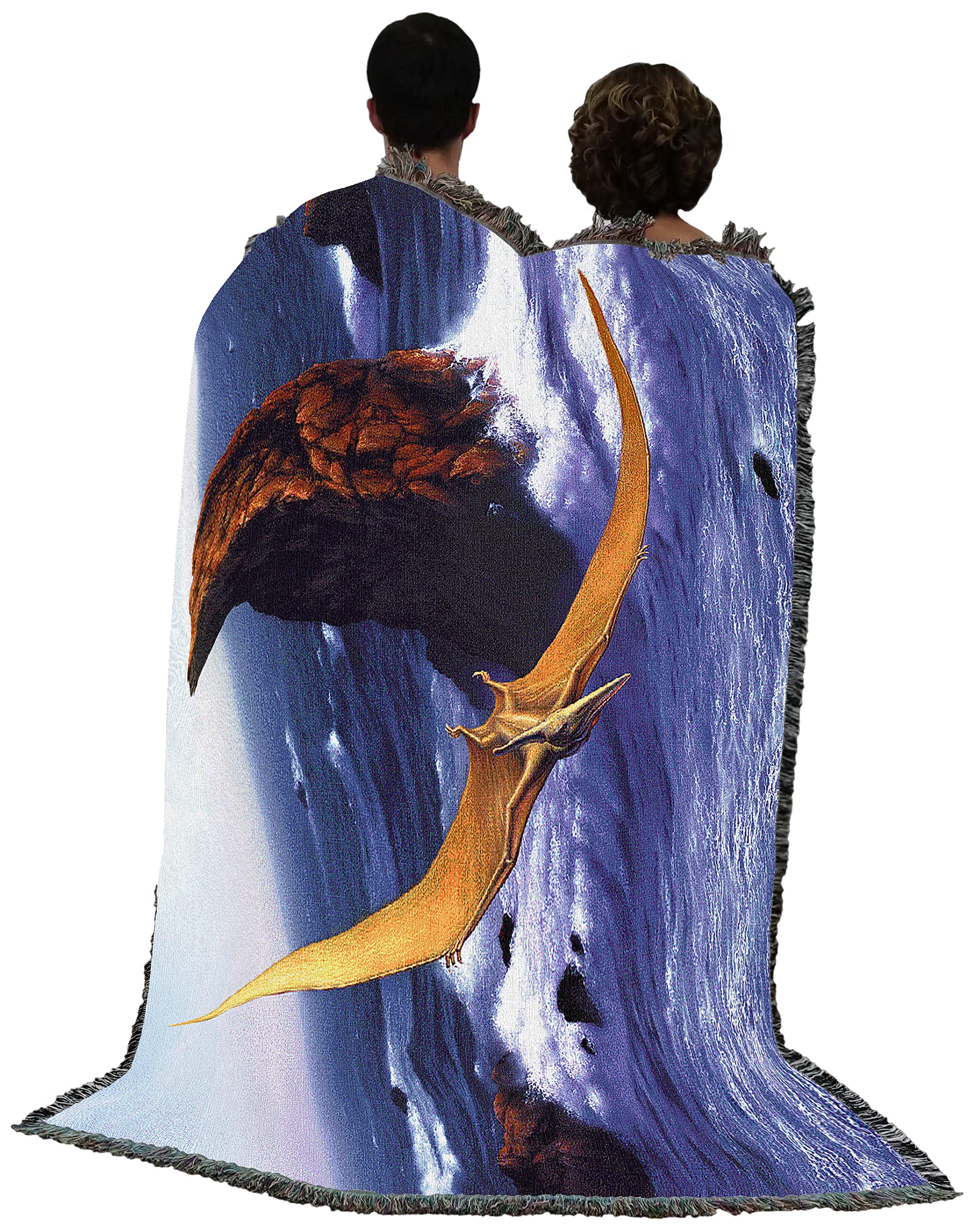 Jerry LoFaro Pteranodon Dinosaur Blanket - Handwoven Cotton Prehistoric Tapestry Throw - Made in USA (72x54) - Perfect for Home Decor, Gift Giving & Cozy Living Room Use