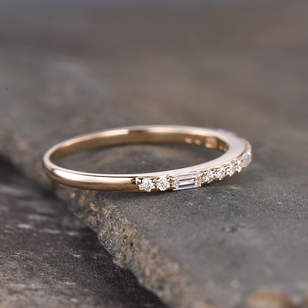 Moissanite Wedding Band for Women - 14K Yellow Gold Stacking Ring, Half Eternity Engagement Ring - Perfect for Bridal Jewelry, Anniversary Gifts & Everyday Wear