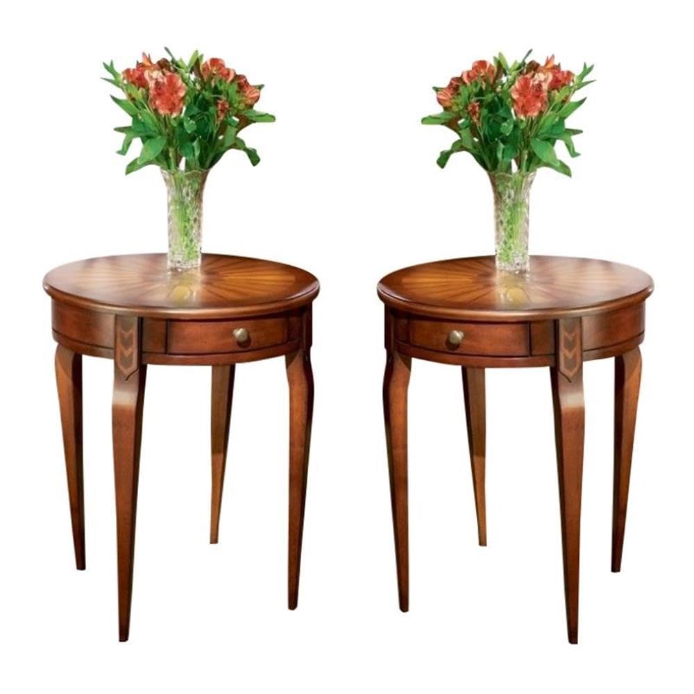 Premium Round End Tables Set of 2 - Solid Plantation Cherry Wood Nightstands for Living Room, Bedroom & Office - Modern Side Tables with Sturdy Construction