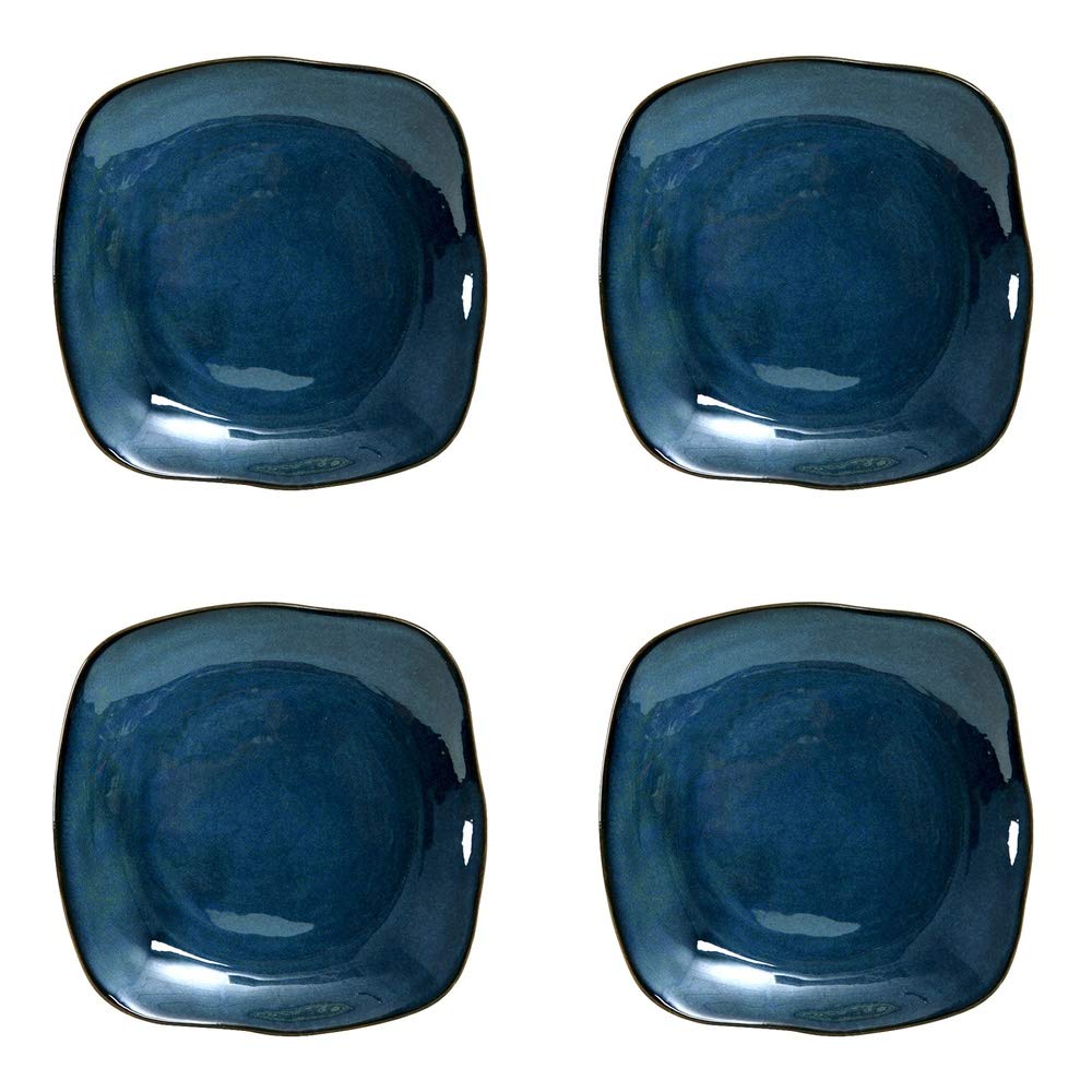 Artisan Night Sky Blue 11-Inch Square Reactive Glaze Dinner Plates - Set of 4 | Heavy Duty Chip Resistant Ceramic Plates | Lead & Cadmium Free | Oven & Freezer Safe up to 500°F | Perfect for Fine Dining, Entertaining & Everyday Use