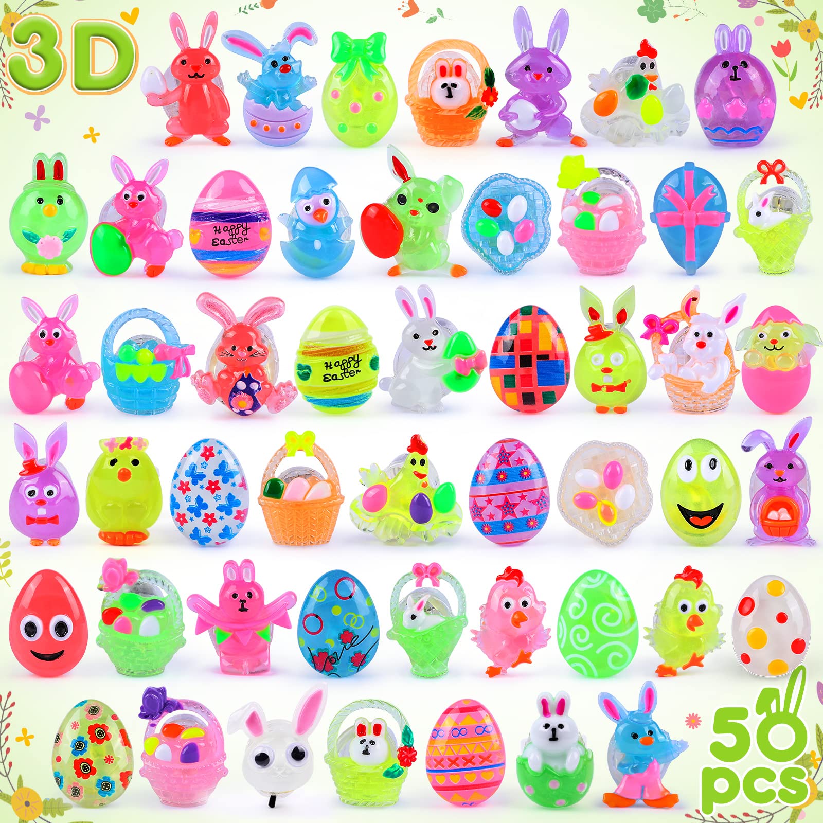 50Pcs Glow in The Dark Finger Light Up Rings - Easter Egg Fillers, Easter Basket Stuffers, Party Favors for Kids - Fun Easter Gifts for Boys & Girls - Perfect for Easter Egg Hunts, Birthday Parties & Nighttime Play