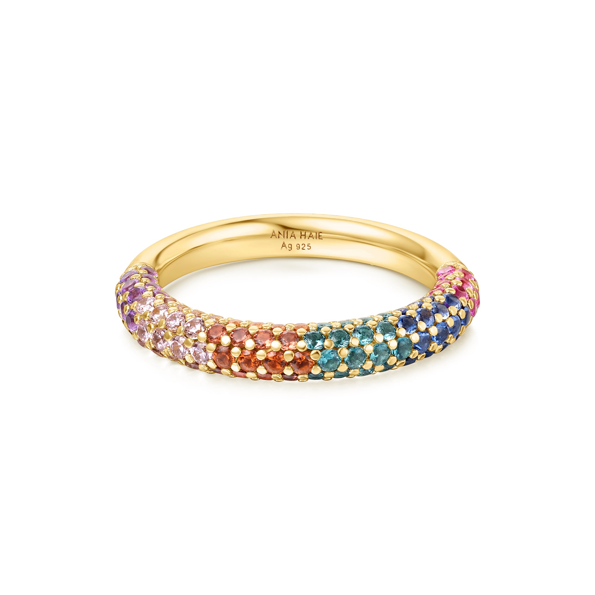 14K Gold Rainbow Pavé Ring for Women - Elegant Stackable Band for Everyday Wear & Special Occasions