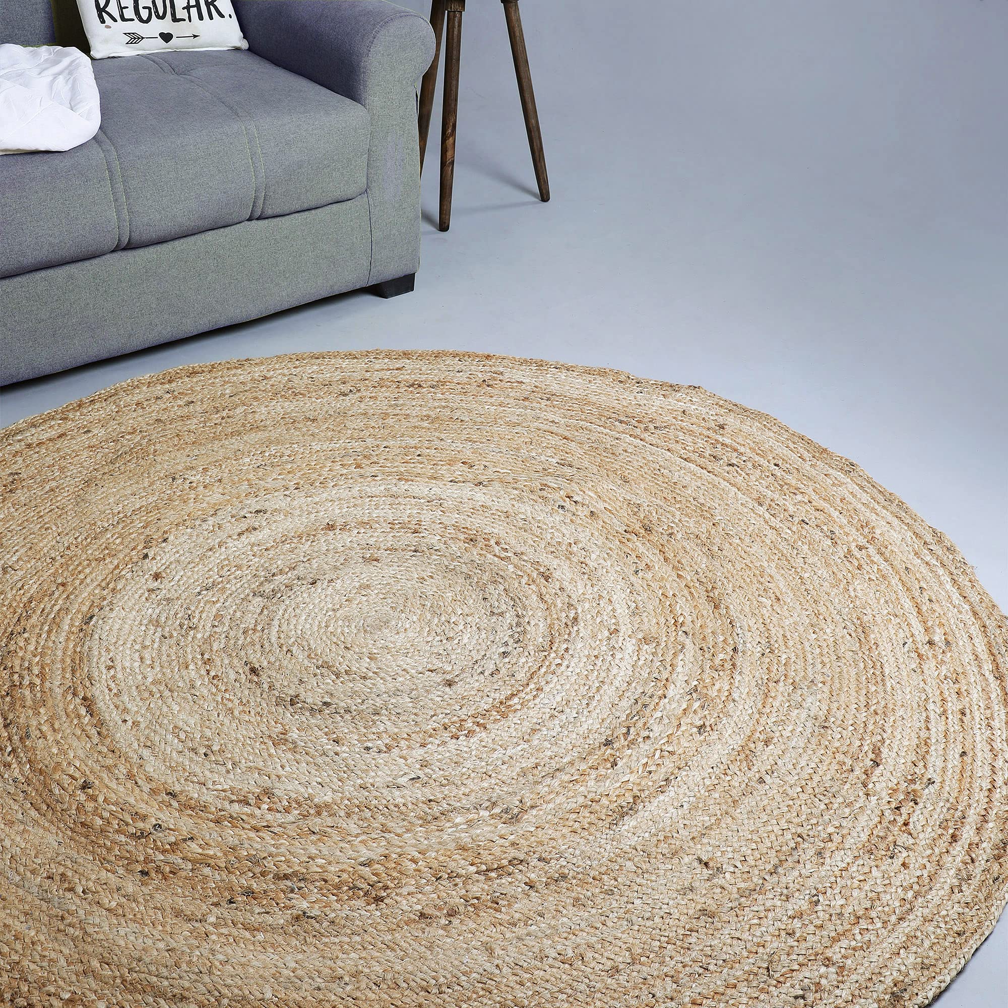 Hausattire 4' Round Hand Woven Jute Braided Rug - Natural Reversible Boho Farmhouse Floor Mat for Kitchen, Living Room, Entryway | Eco-Friendly Home Decor, Non-Slip Dining Area Rug, Perfect for Cozy Spaces & High Traffic Areas
