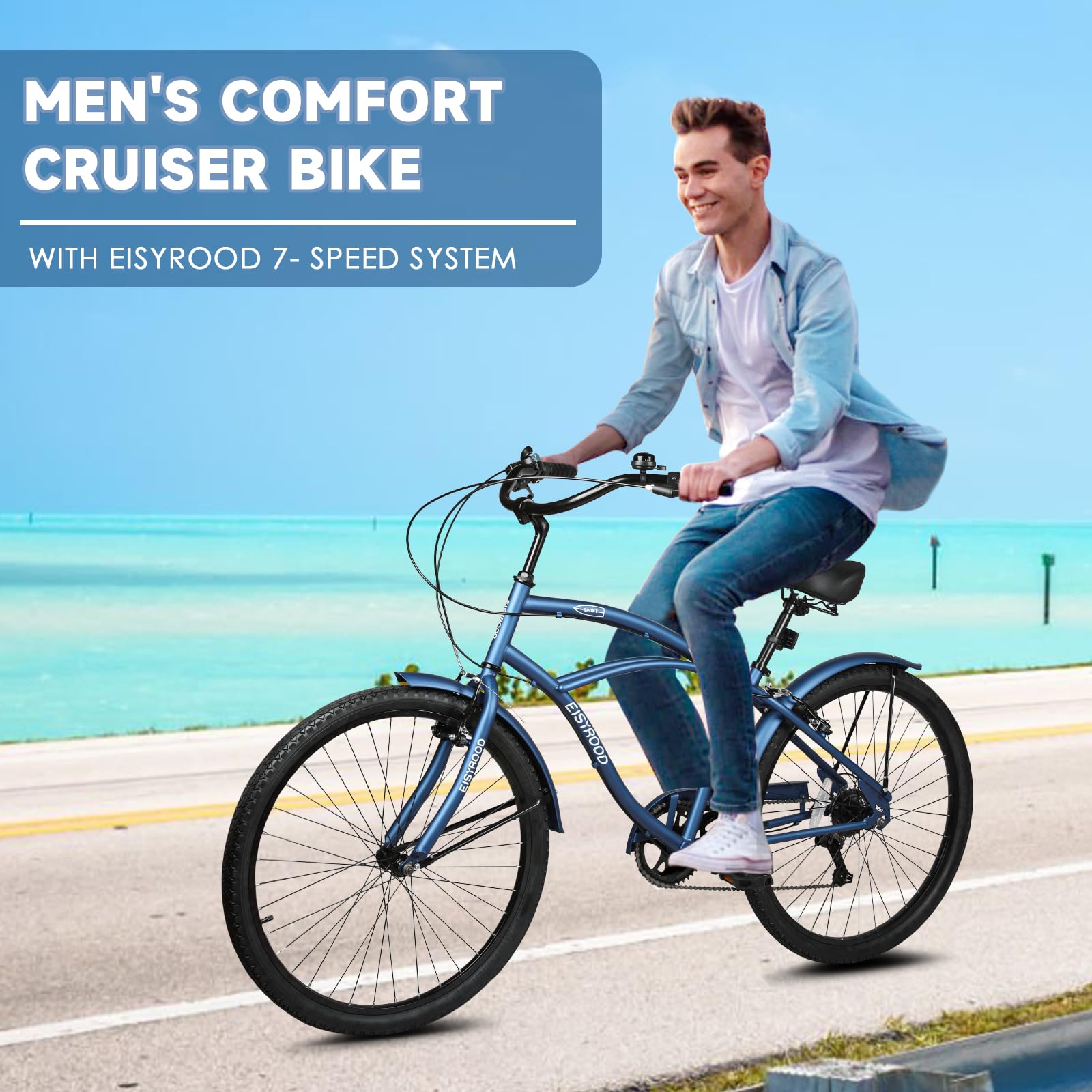 26 Inch Women's Beach Cruiser Bike - 7 Speed Hybrid Bicycle for Women & Men, Lightweight Frame with Anti-Skid Tires, Easy Assembly - Perfect for Coastal Rides, City Commuting & Leisure Cycling