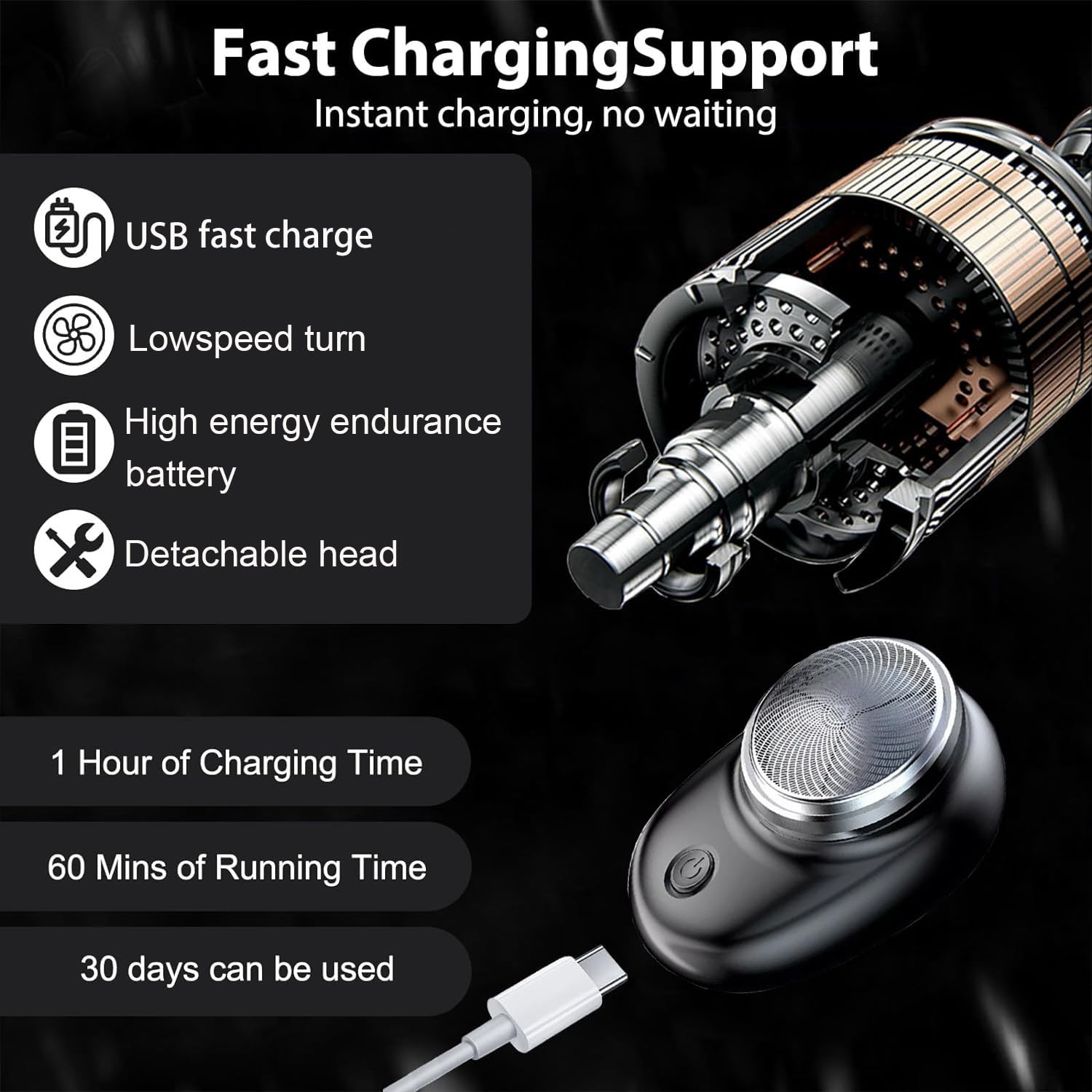 Premium Mini Electric Razor for Men - USB Rechargeable Wet/Dry Waterproof Rotary Shaver with One-Button Operation | Portable Travel Shaver for Home, Car, Office & On-The-Go Grooming